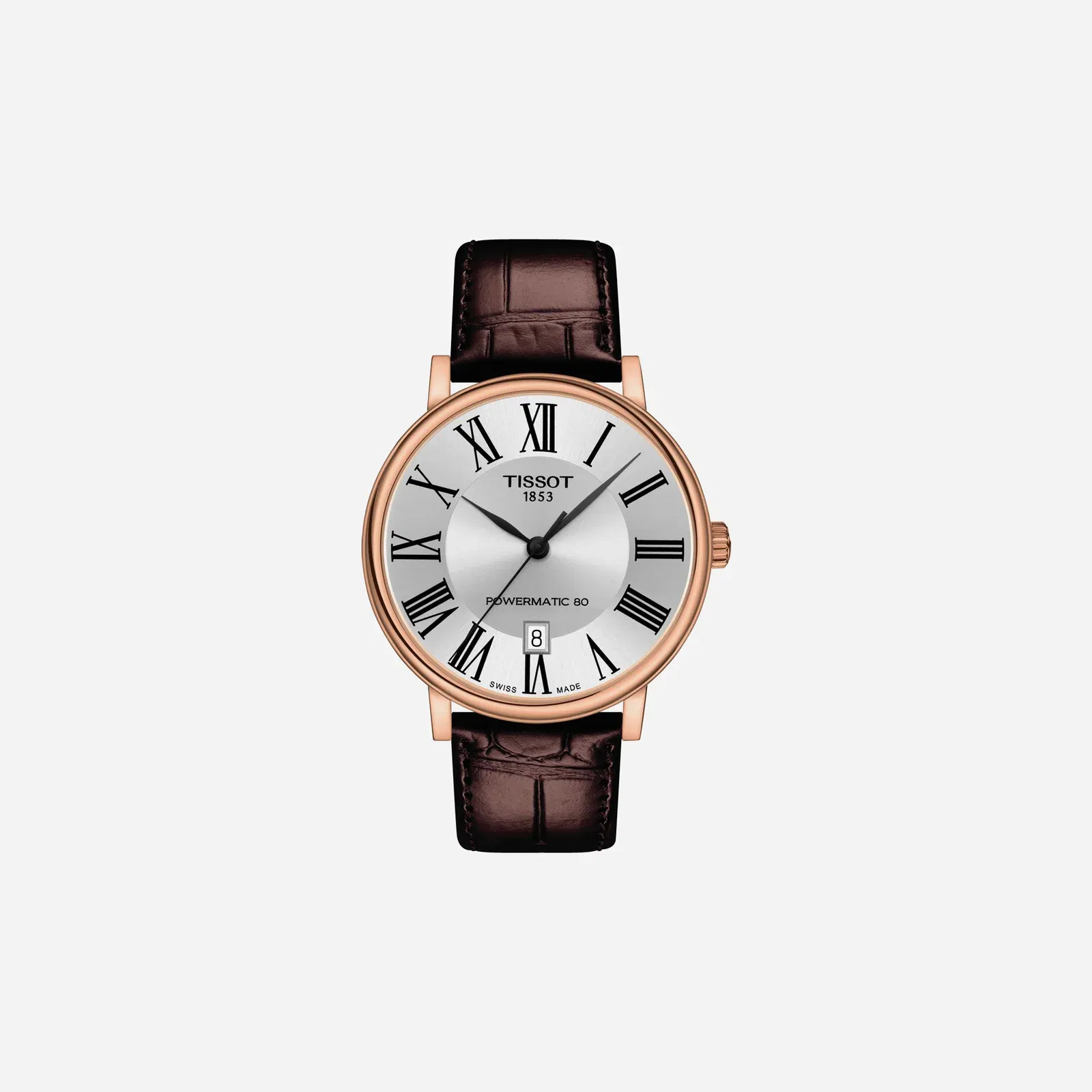 Tissot Carson Premium Powermatic 80 Leaf Dial Brown Leather Strap Watch