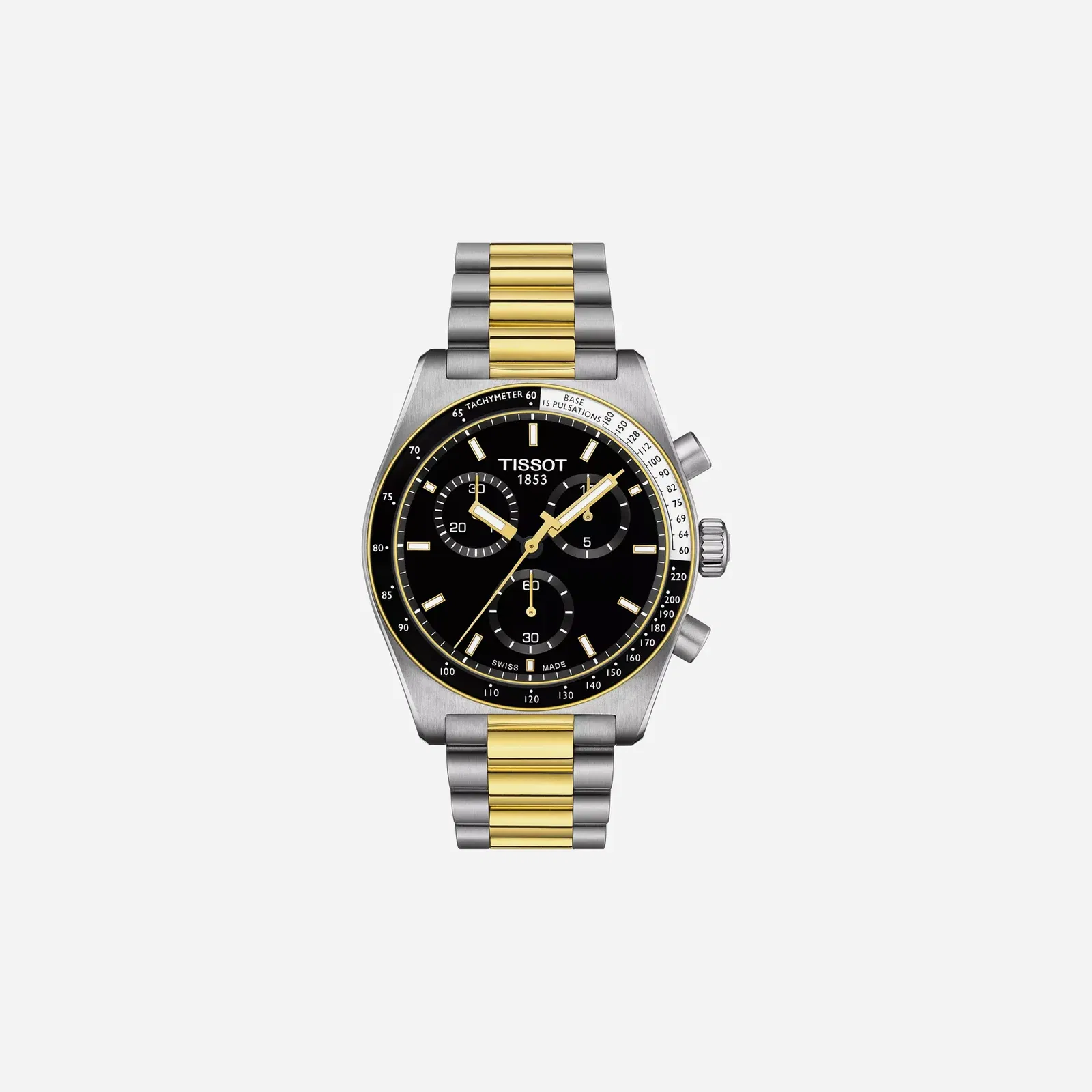 Tissot PR516 Chronograph Black Dial Silver & Yellow Gold Stainless Steel Yellow Gold PVD Strap Watch