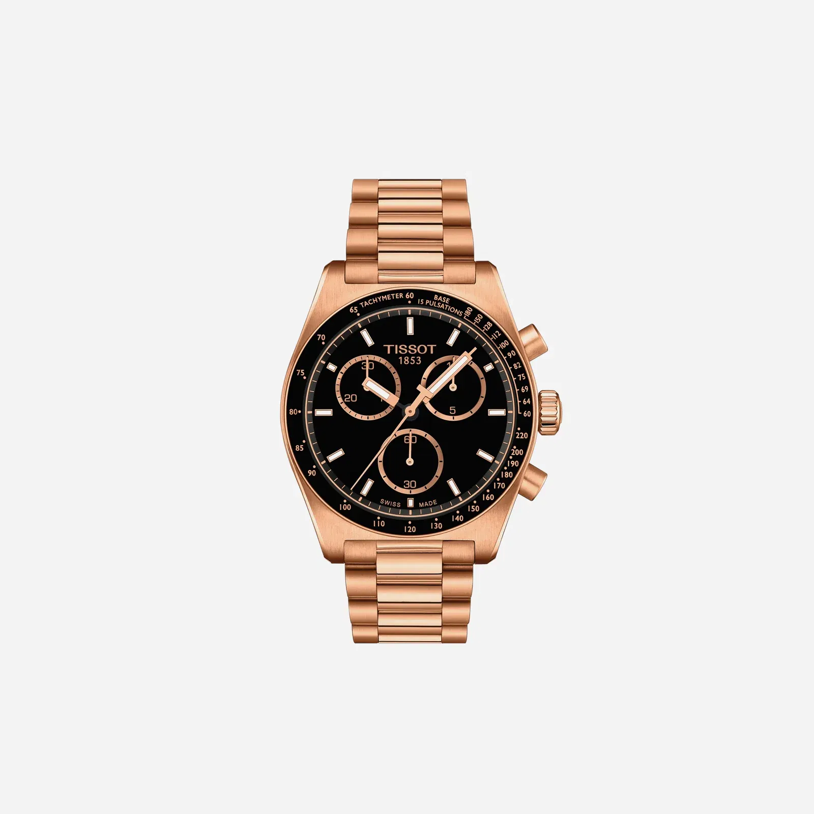 Tissot PR516 Quartz Chronograph Black Dial Rose Gold Stainless Steel Rose Gold PVD Strap Watch