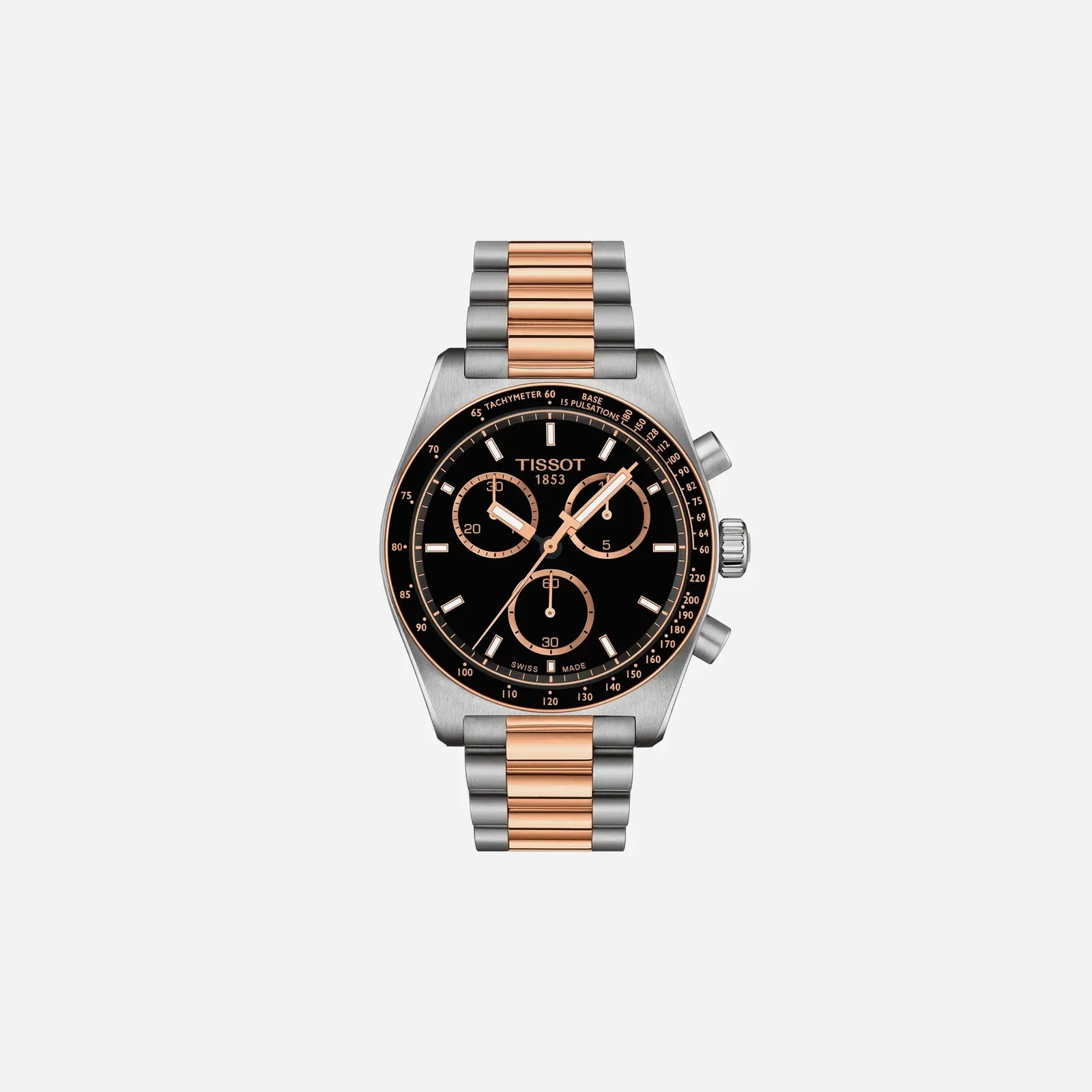 Tissot PR516 Quartz Chronograph Black Dial Silver & Rose Gold Stainless Steel Rose Gold PVD Strap Watch