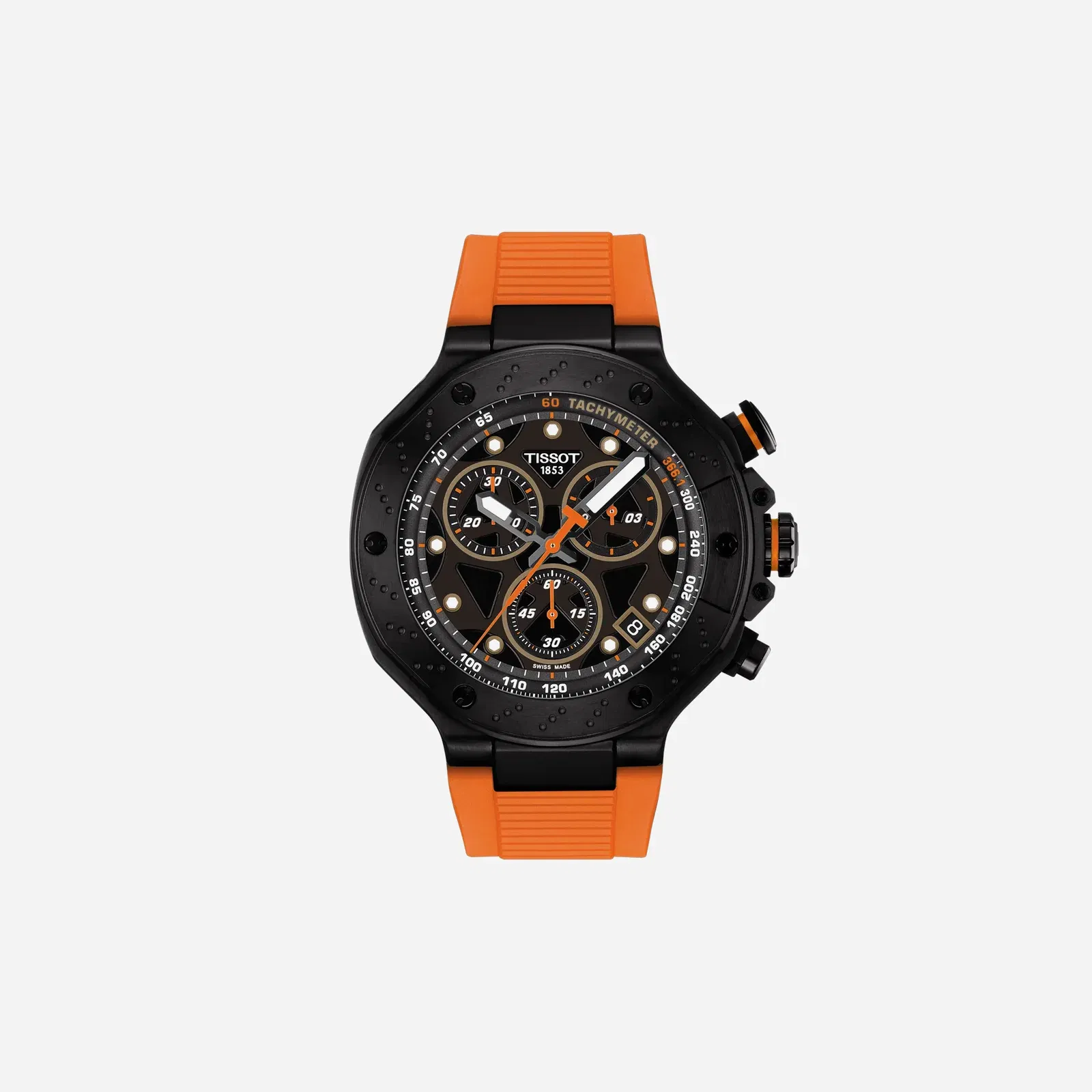 Tissot T-Race Quartz Chronograph Black Dial Orange Rubber Strap Watch