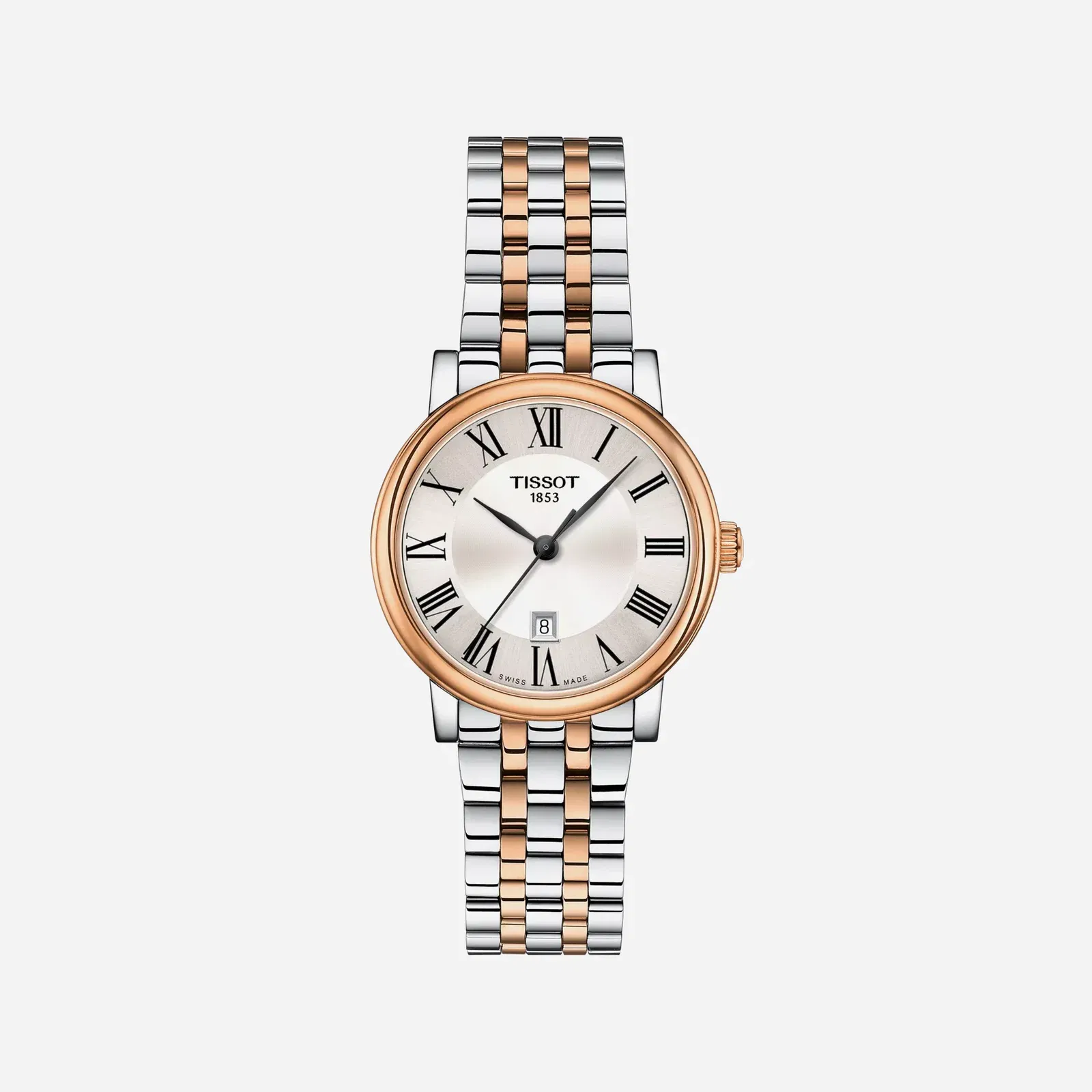 Tissot Carson Premium Lady Leaf Dial Silver & Rose Gold Stainless Steel Rose Gold PVD Strap Watch