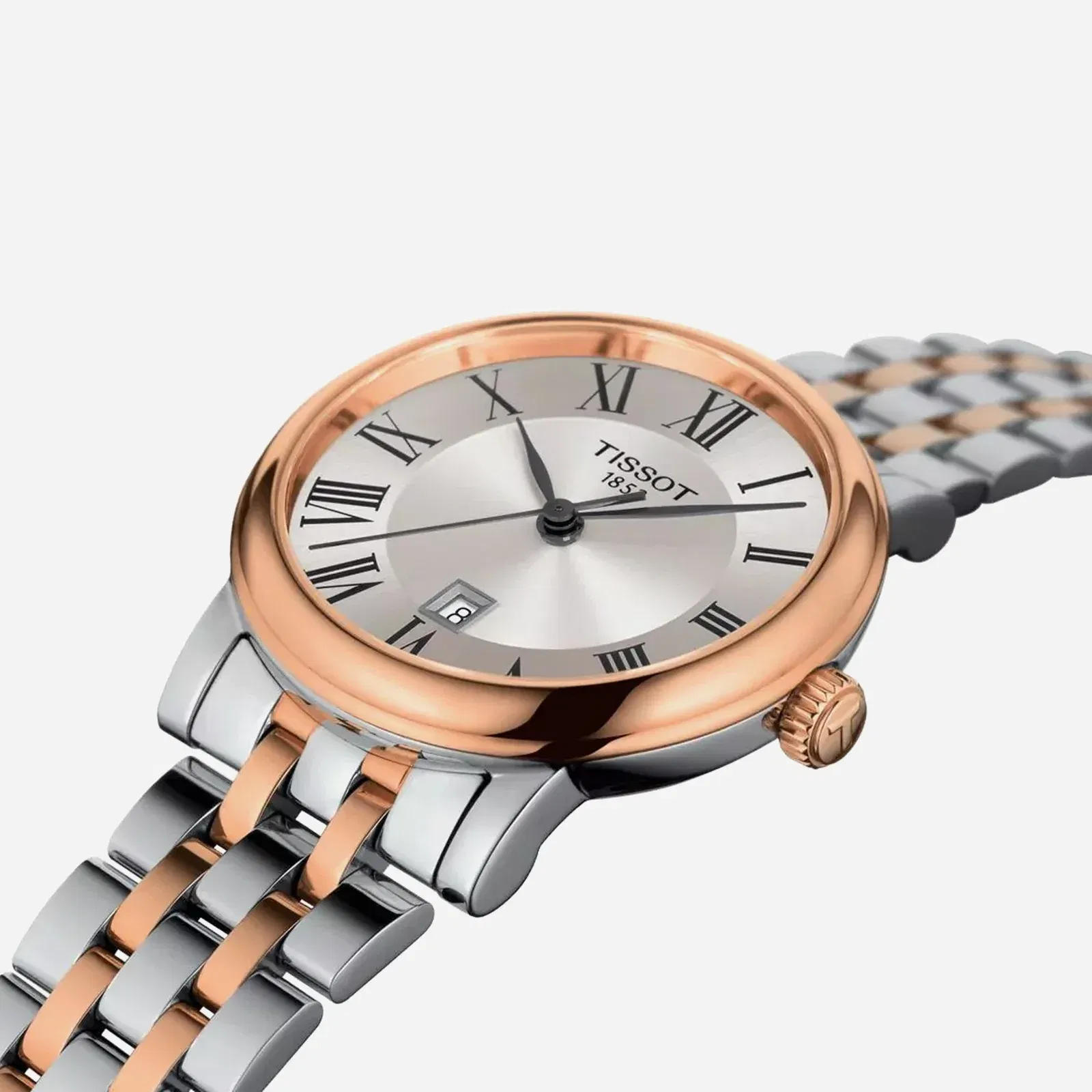 Tissot Carson Premium Lady Leaf Dial Silver & Rose Gold Stainless Steel Rose Gold PVD Strap Watch