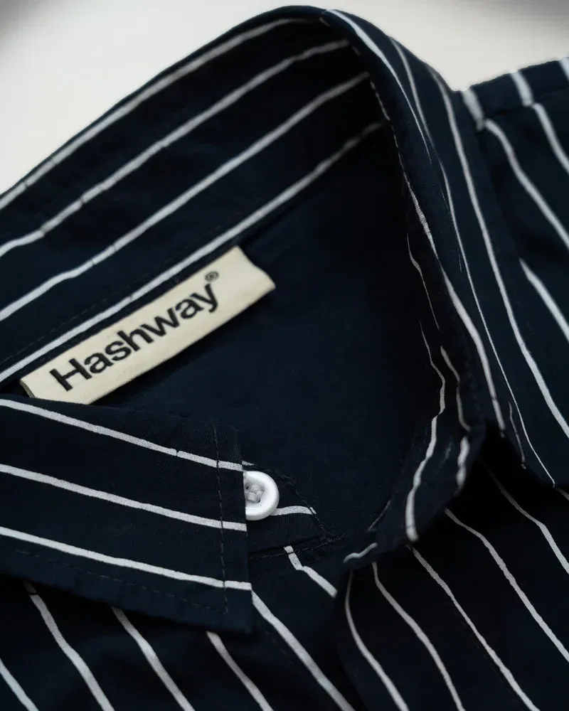 HASHWAY ARCHIVES EMBROIDERED STRIPED SHIRT - NAVY