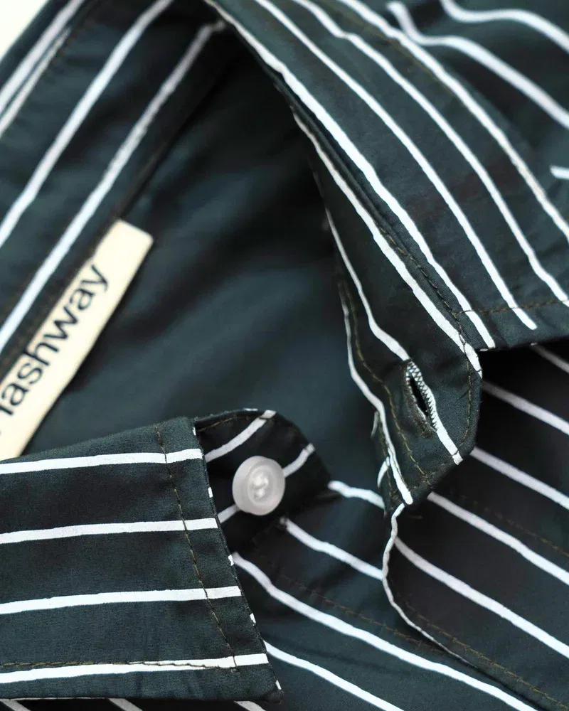 HASHWAY ARCHIVES STRIPED SHIRT- FOREST GREEN