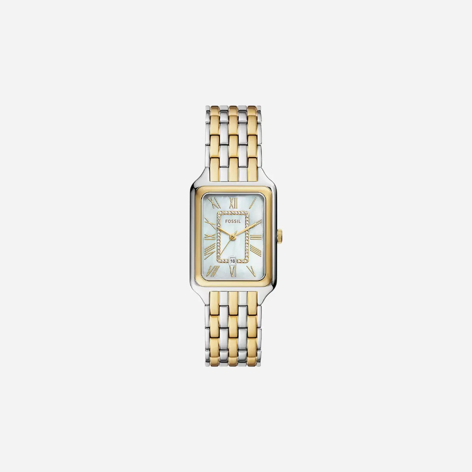 Fossil Raquel Three-Hand Date White Mother-Of-Pearl Dial Two-Tone Stainless Steel Watch