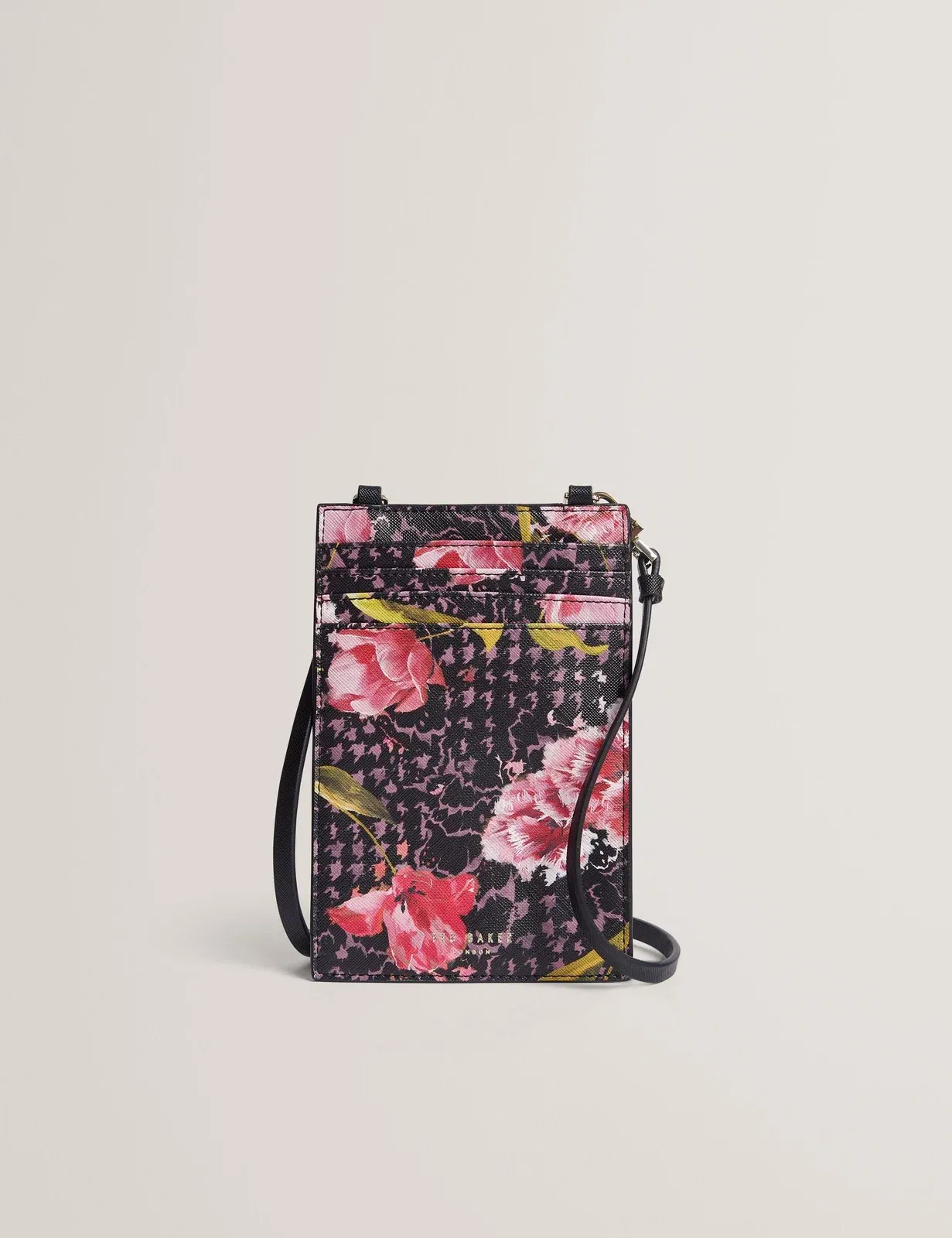 Ted Baker Tulsah Floral Print Phone Card Holder Lanyard Black Women's
