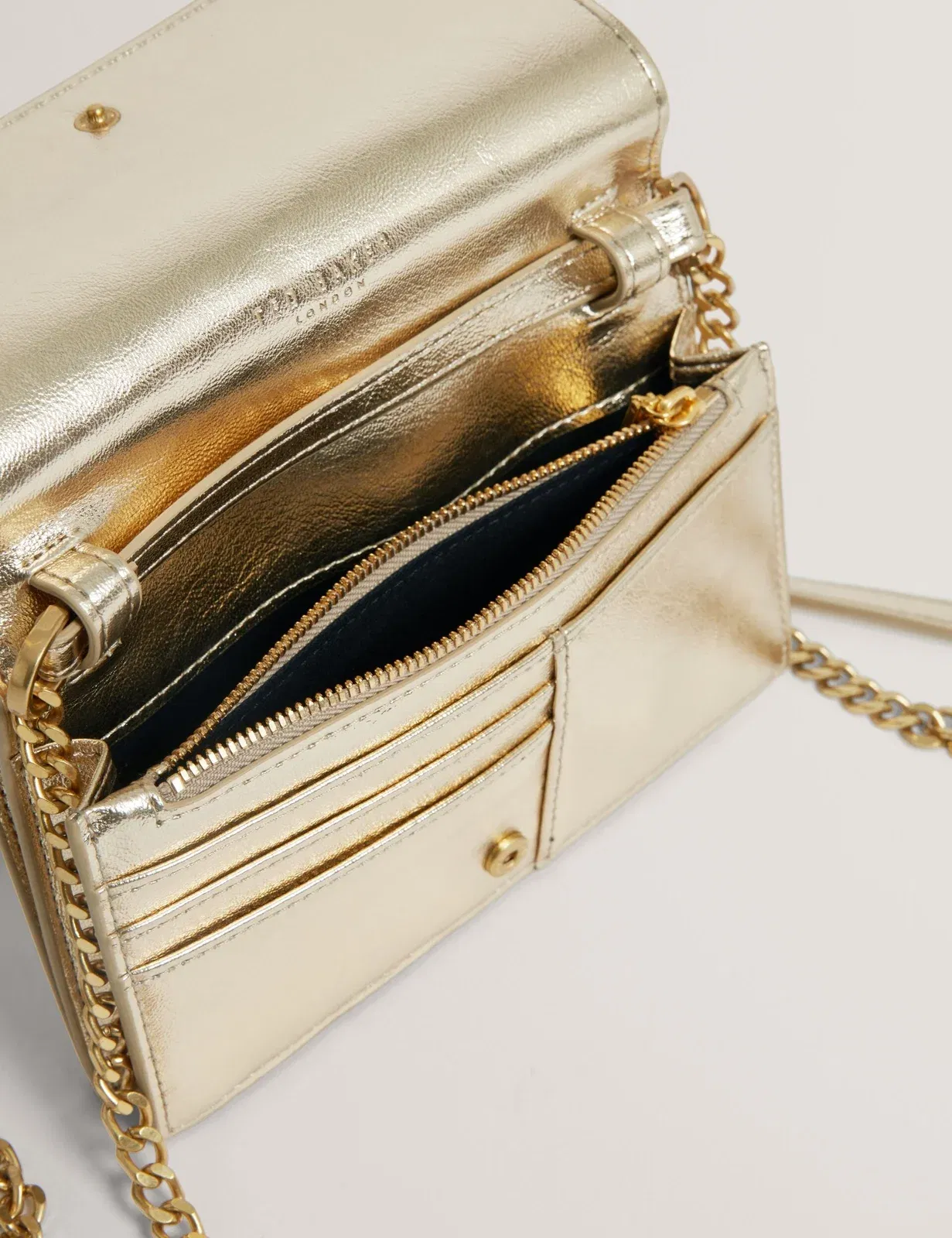 Ted Baker Mahiraa Metallic Faux Leather Crossbody Wallet Bag Gold Women's