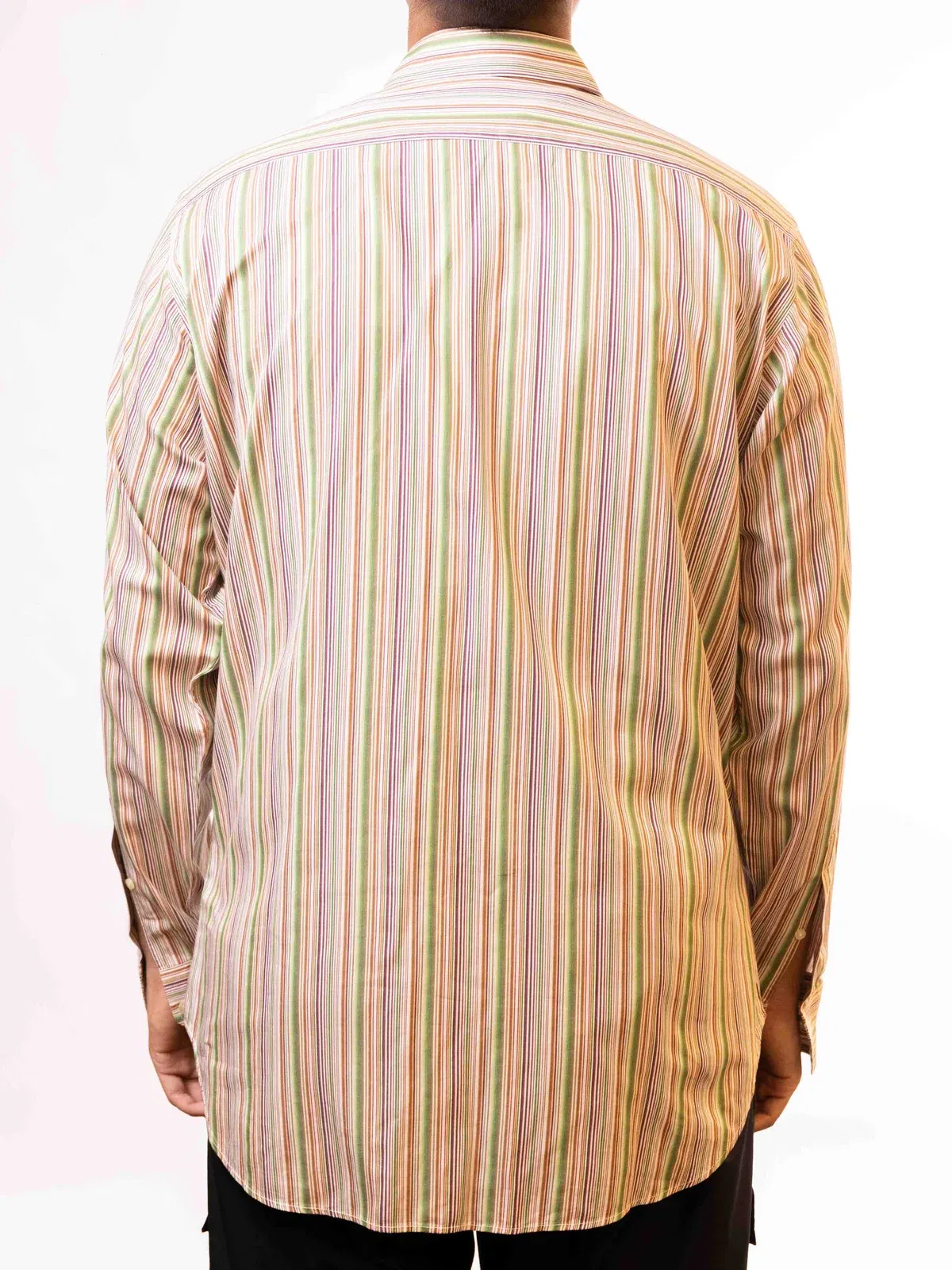 Etro Milano Men's Green Vertical Striped Logo Shirt (L)