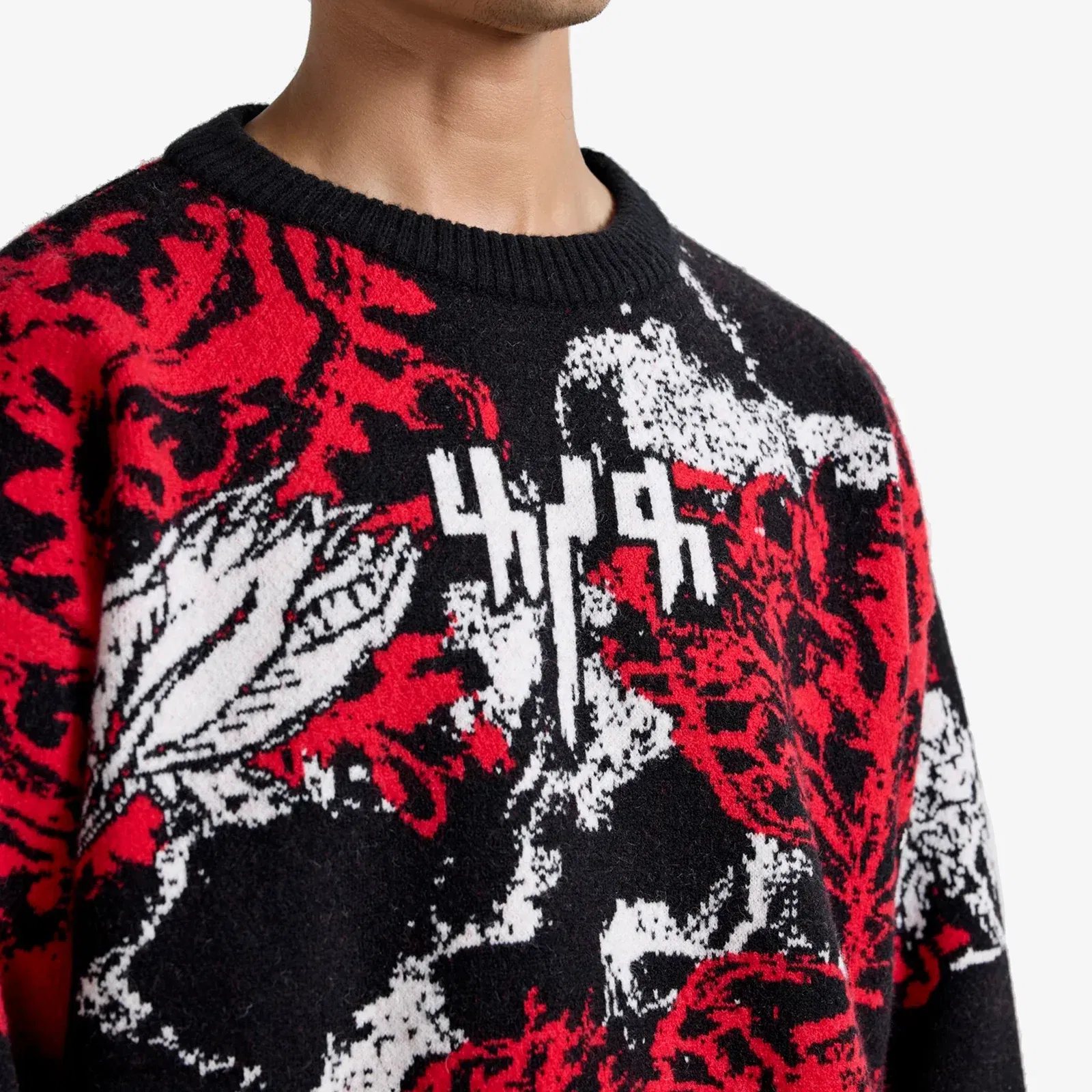 F A R A K HALLUCINATION KNITTED SWEATSHIRT { RED/BLACK