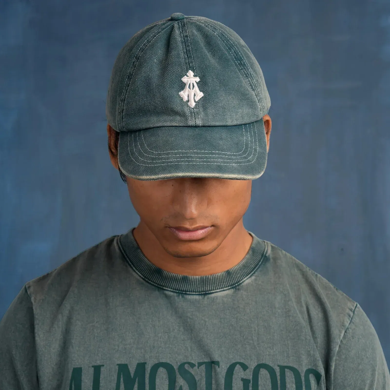 ALMOST GODS STONEWASHED GOTHIC RELAXED T-Shirt { PINE