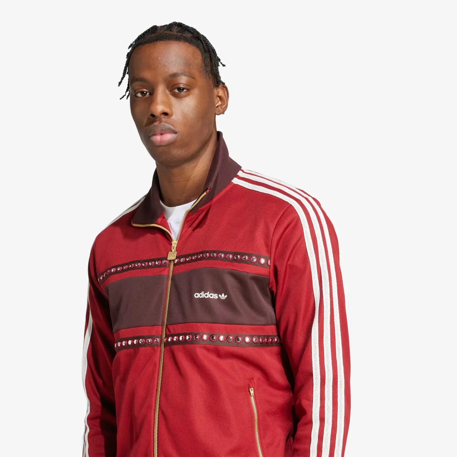 ADIDAS ORIGINALS RETRO SPORTS CRICKET-INSPIRED TRACK TOP { RUST RED