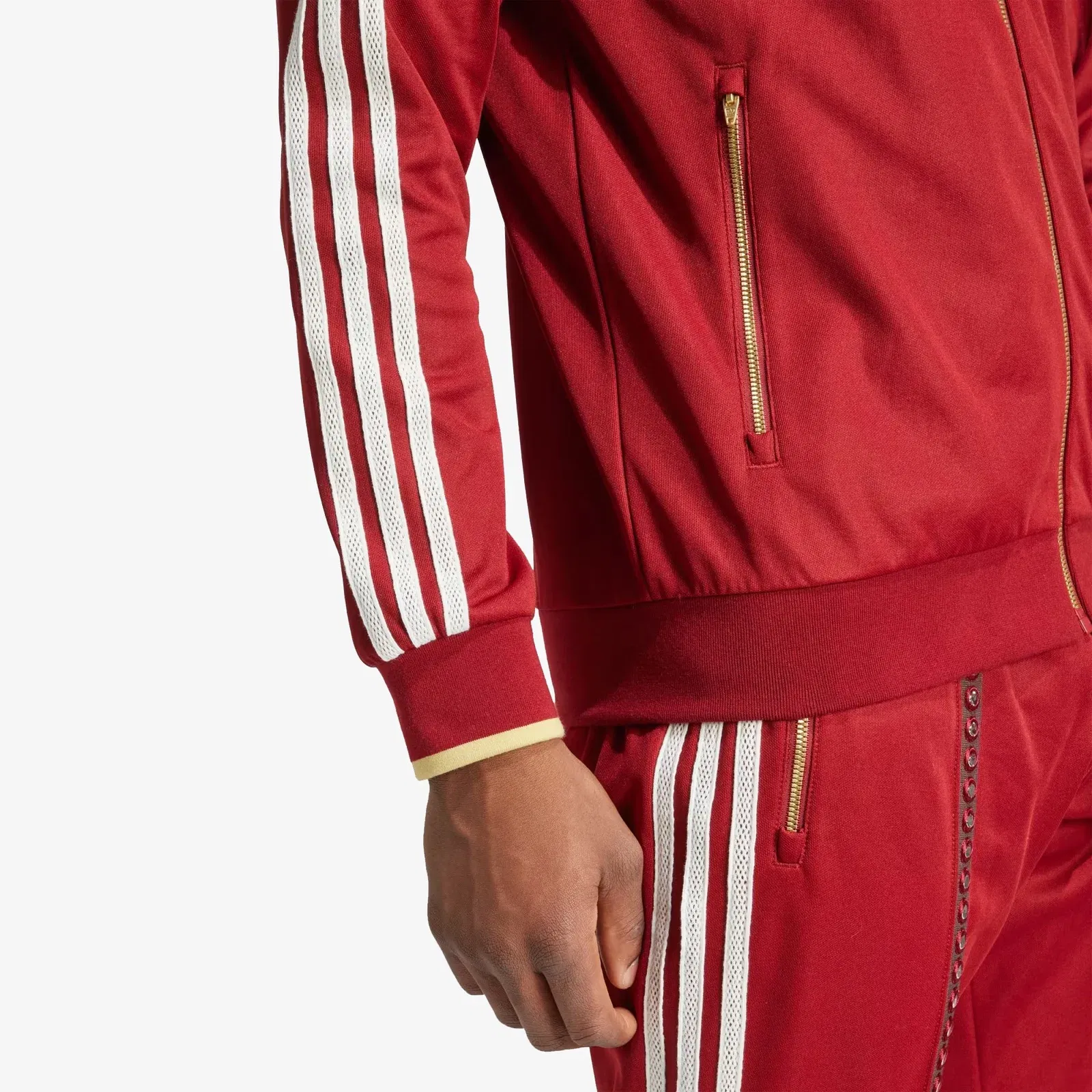 ADIDAS ORIGINALS RETRO SPORTS CRICKET-INSPIRED TRACK TOP { RUST RED