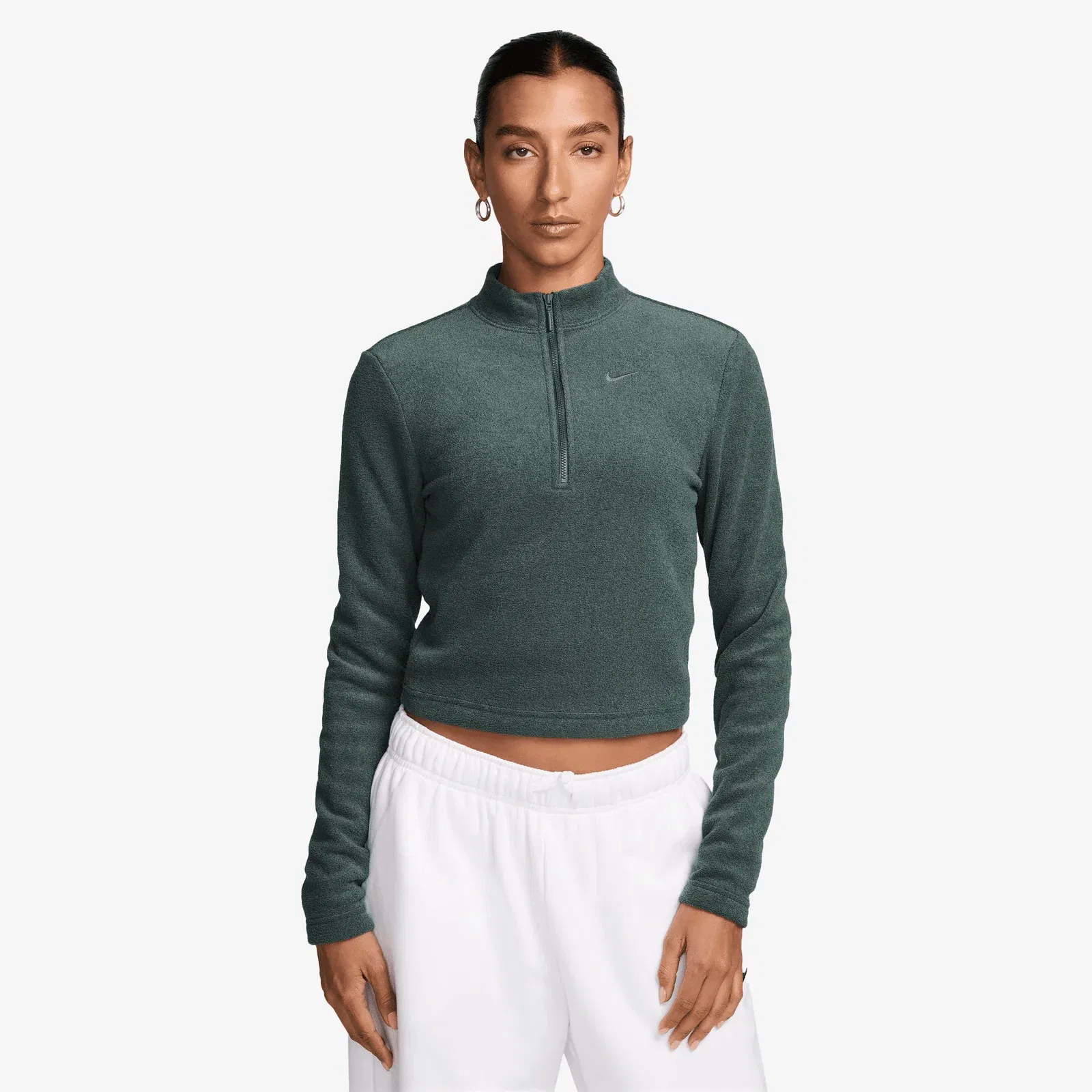 NIKE SLIM LONG-SLEEVE COZY FLEECE 1/2-ZIP TOP { VINTAGE GREEN/BICOASTAL