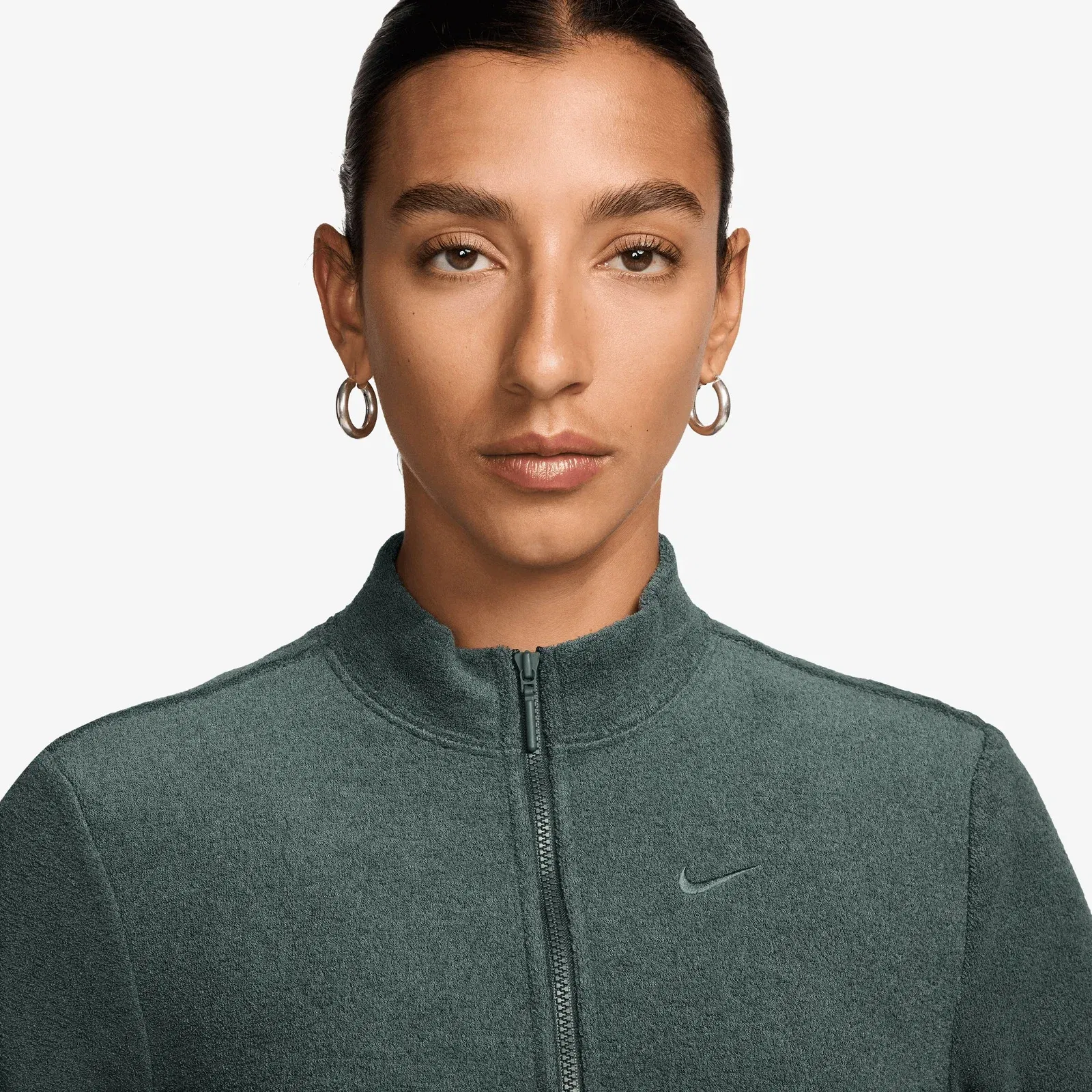 NIKE SLIM LONG-SLEEVE COZY FLEECE 1/2-ZIP TOP { VINTAGE GREEN/BICOASTAL