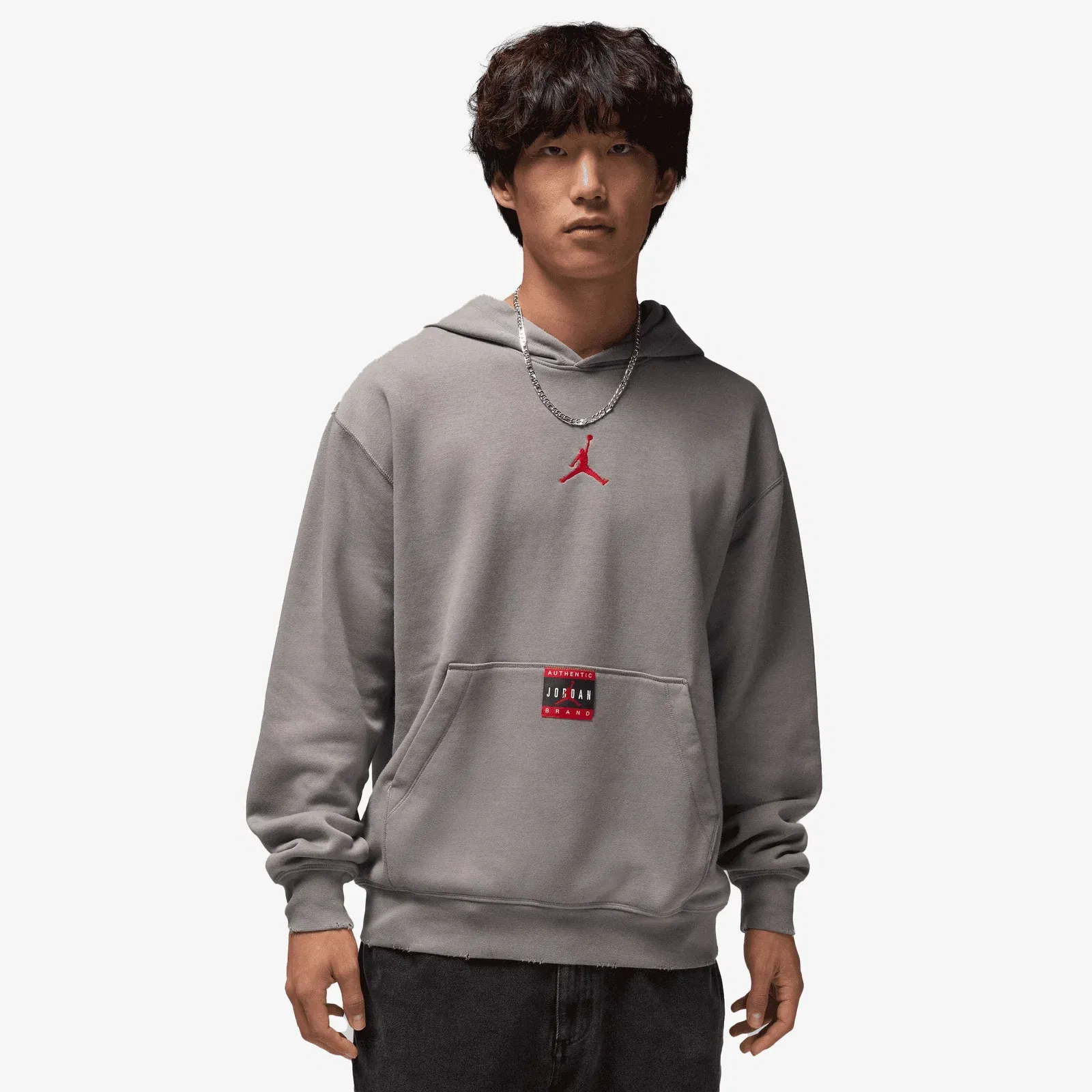 JORDAN BROOKLYN FLEECE PULLOVER HOODIE { FLAT PEWTER/GYM RED