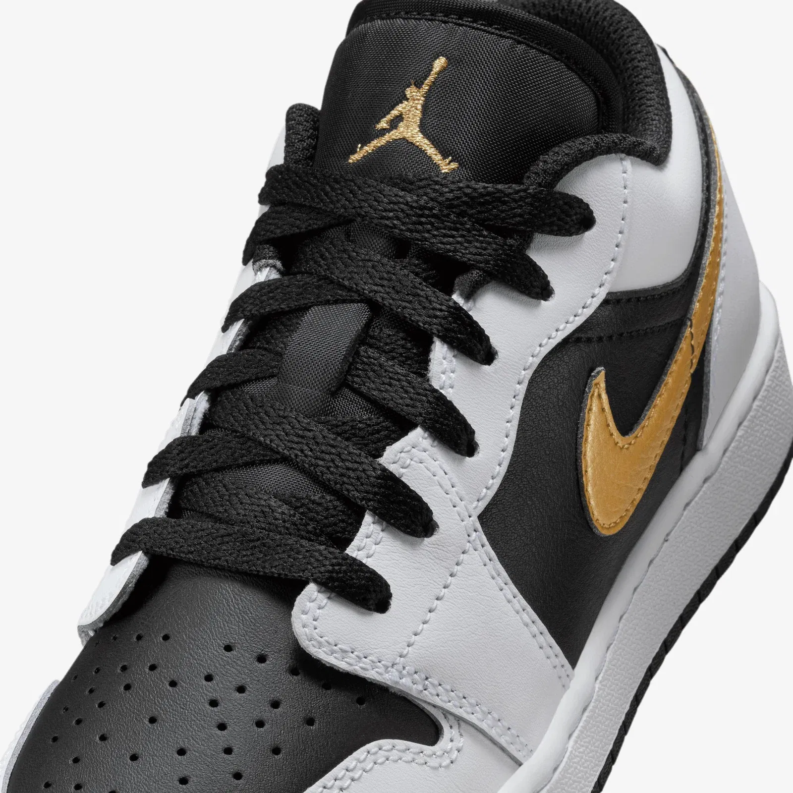 JORDAN AIR JORDAN LOW 1 (GS) { WHITE/METALLIC GOLD-BLACK