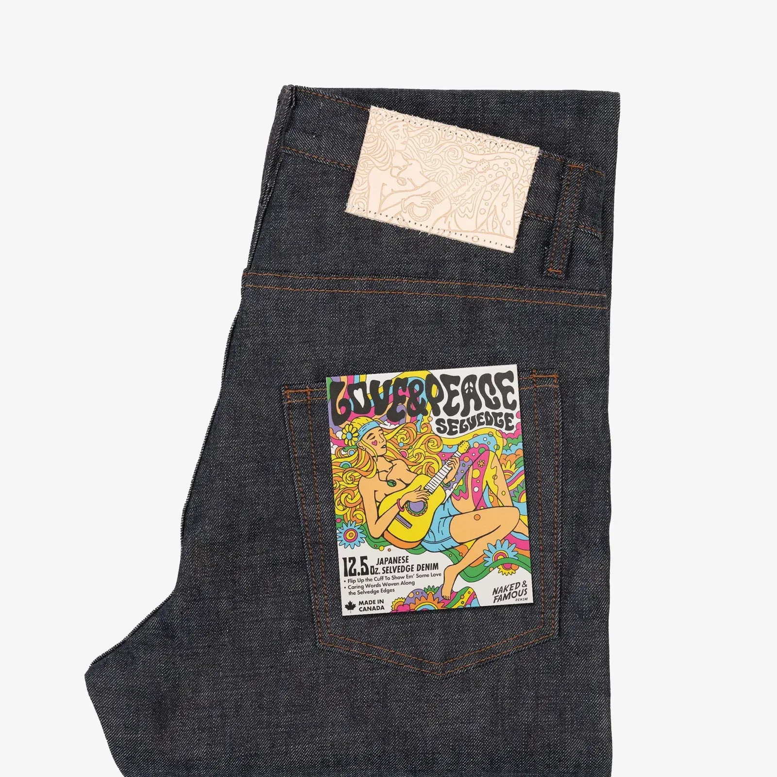 Naked & Famous WEIRD GUY - LOVE & PEACE SELVEDGE { BLUE