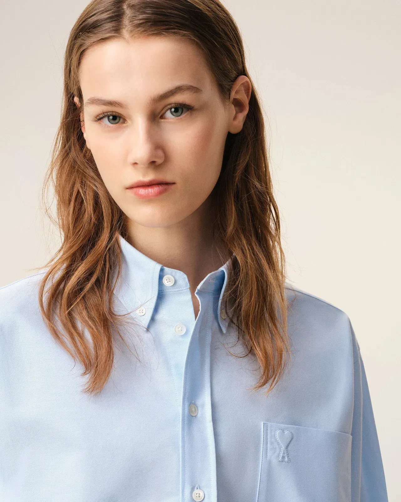 Blue Cotton Cropped Embossed Ami De Coeur Shirt Women's