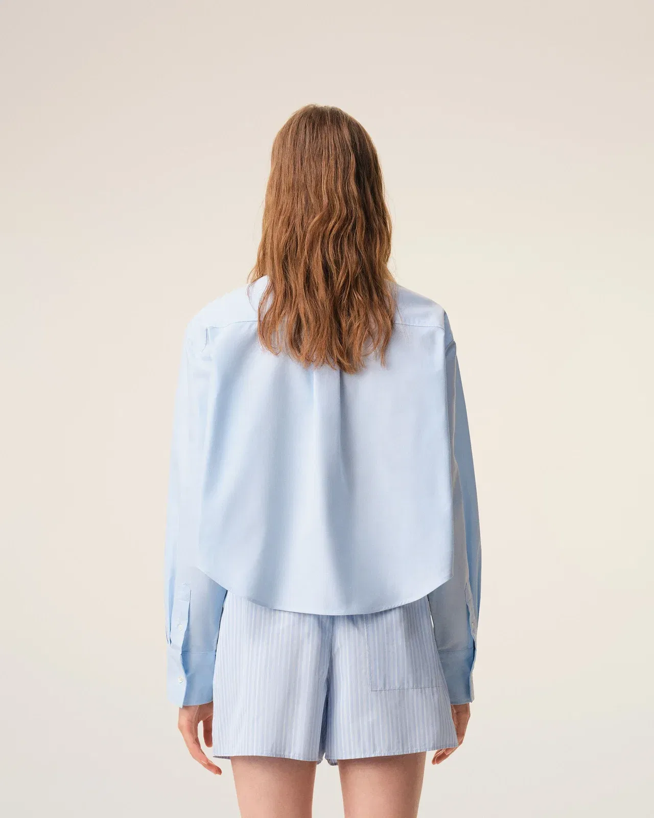 Blue Cotton Cropped Embossed Ami De Coeur Shirt Women's
