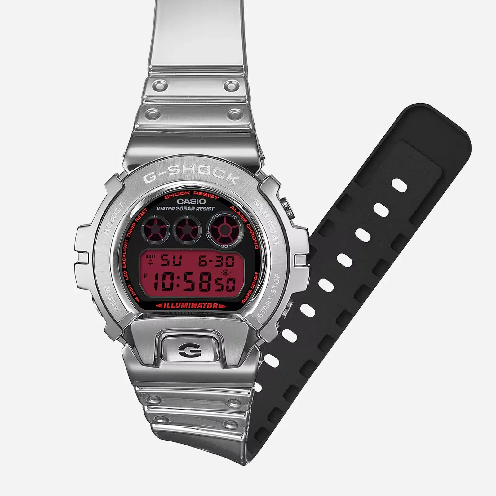 Casio G-Shock GM5600YRA-8 Fine Metallic Series Silver Red Circular Digital Watch