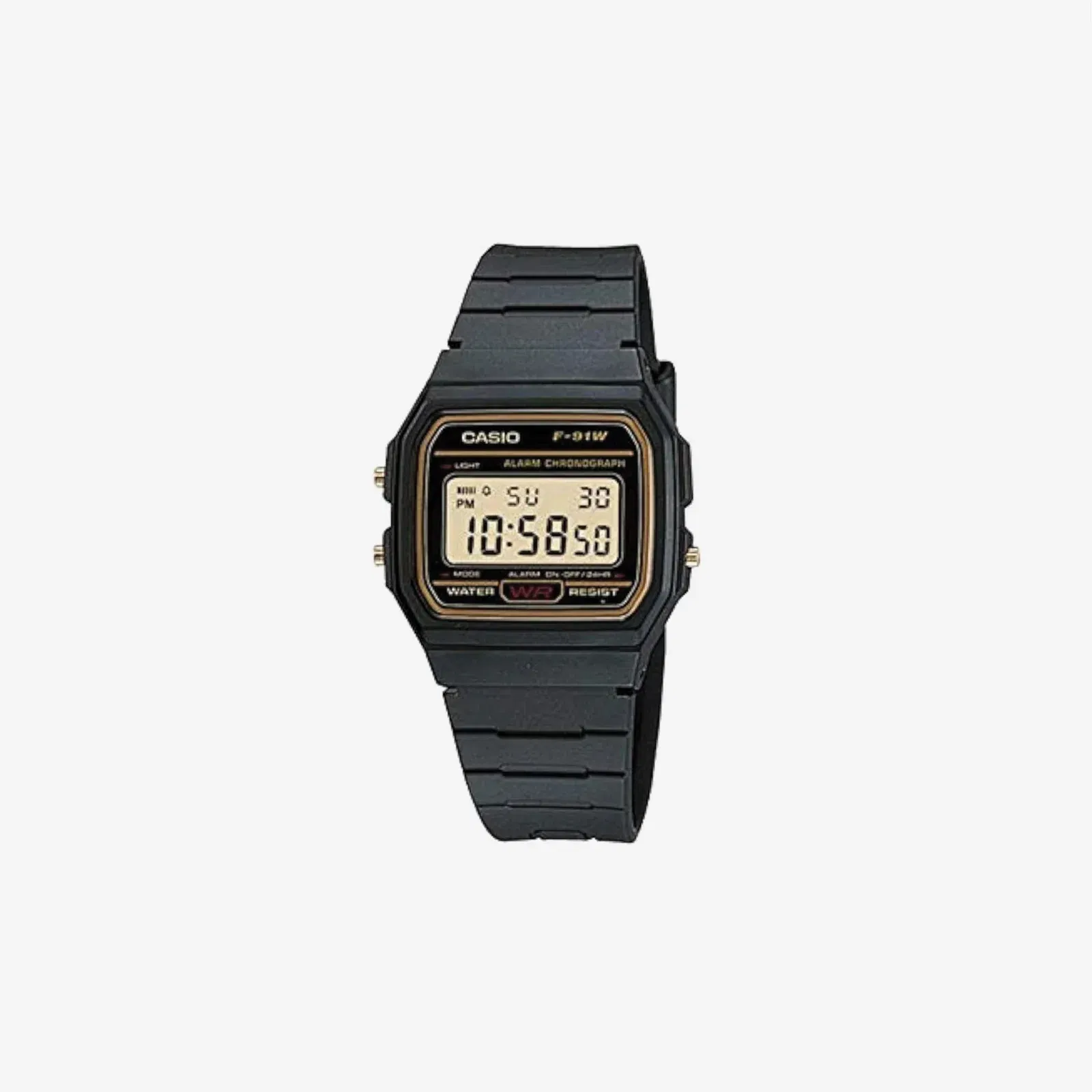 Casio F91WG-9 Retro Black Band Gold Face Alarm Chronograph Digital Watch