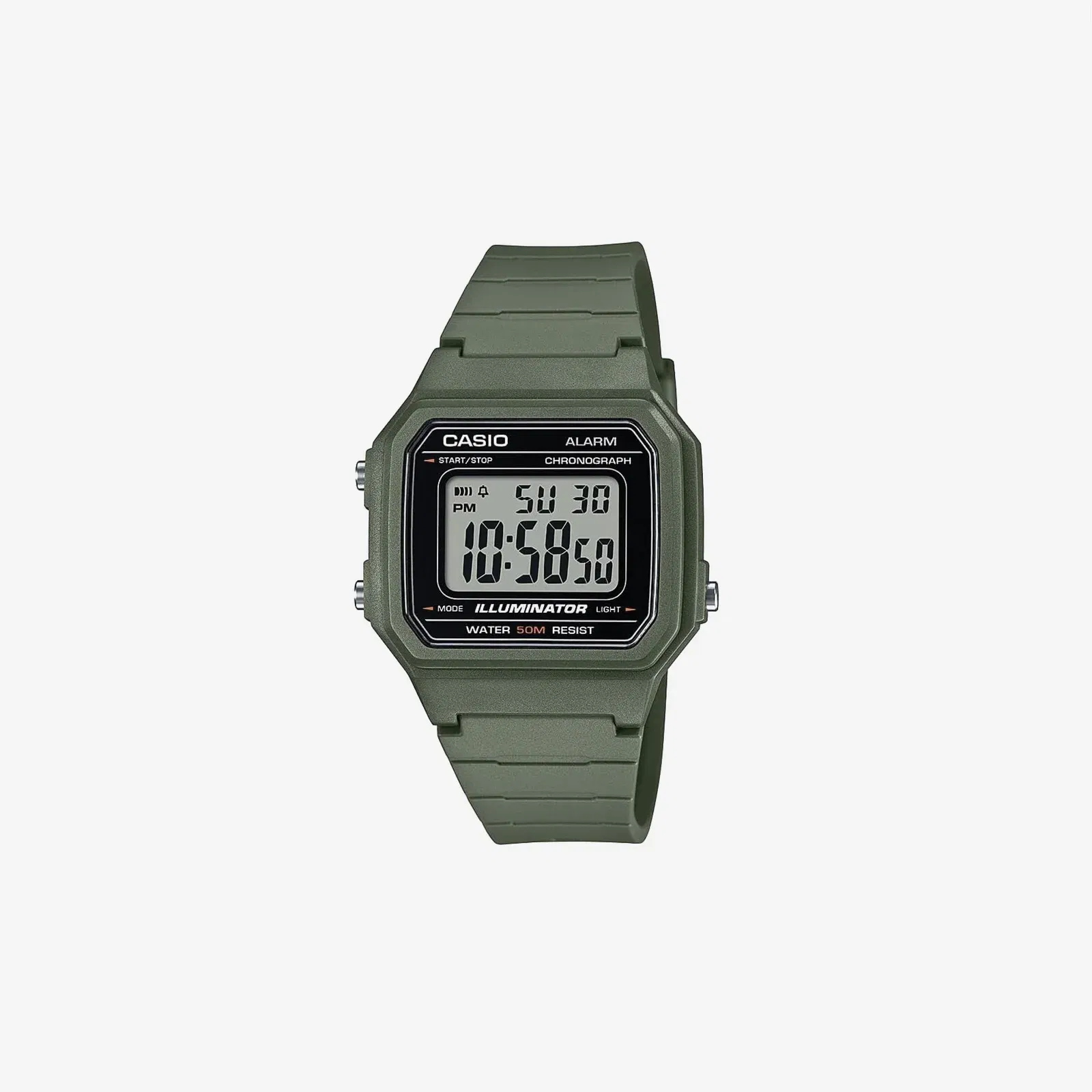Casio Illuminator W-217H-5AV Green Resin Strap Alarm Chronograph Digital Watch