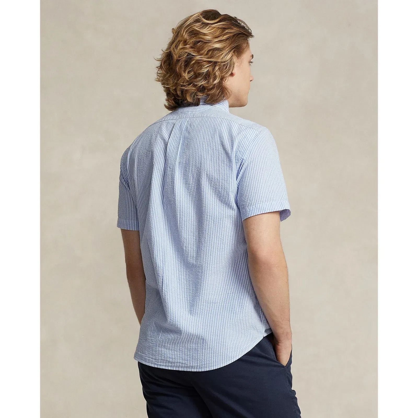 Striped Seersucker Short-Sleeve Shirt