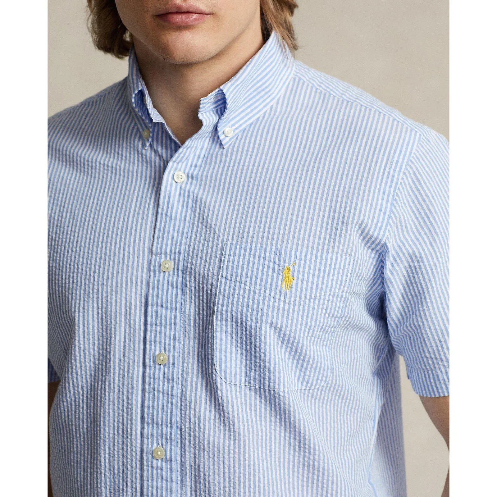 Striped Seersucker Short-Sleeve Shirt