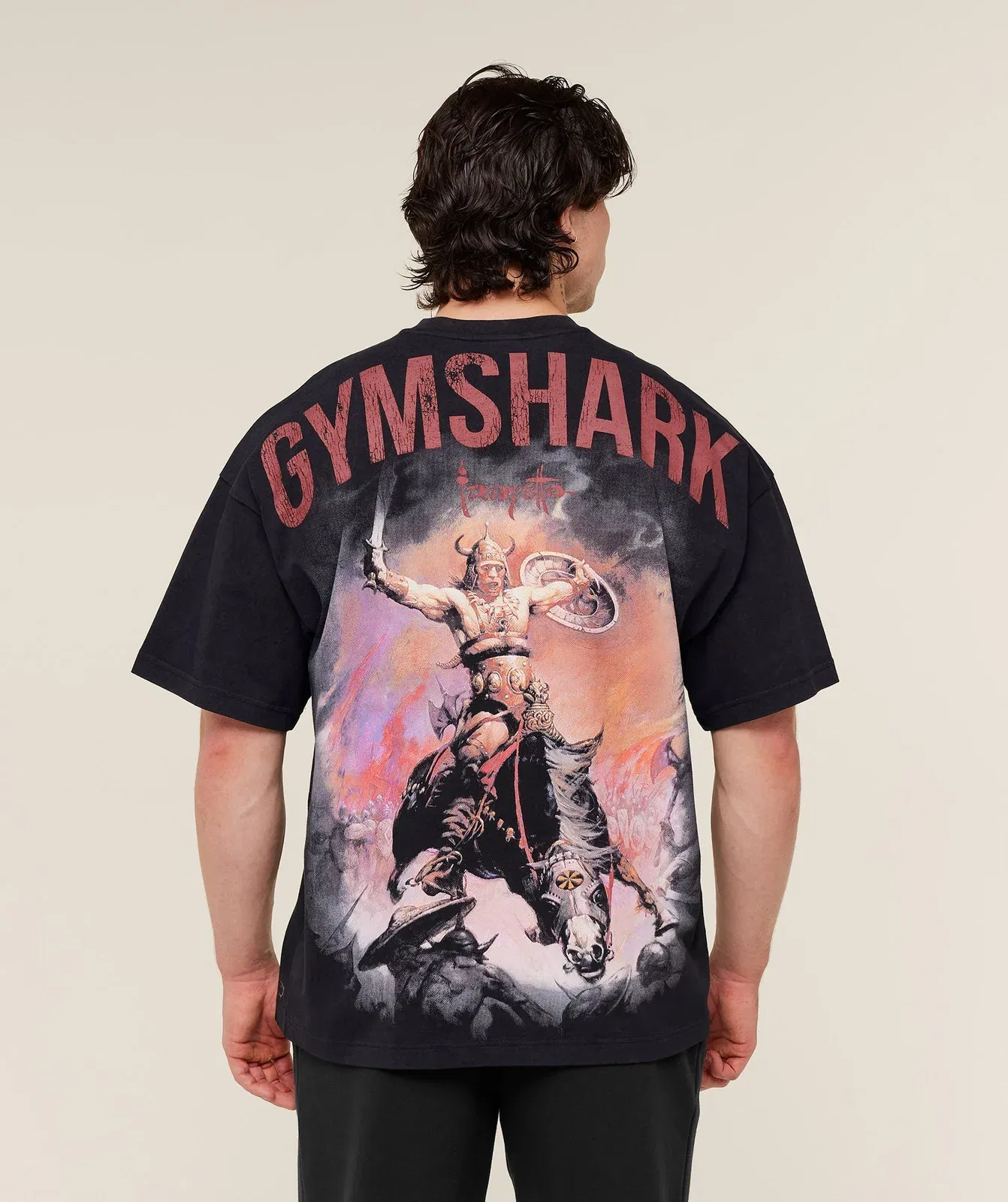 Gymshark Power x Frazetta Graphic T-Shirt - Black/Rust Red