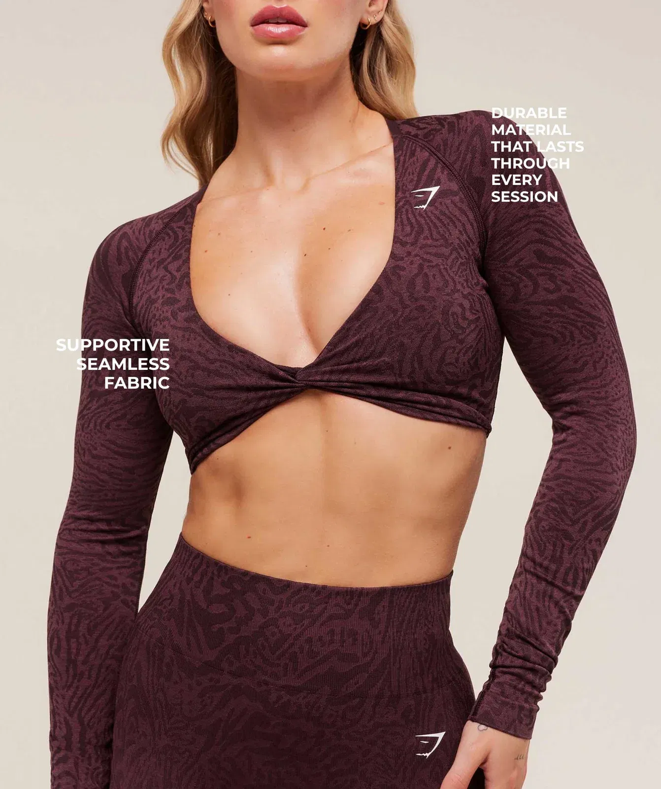 Gymshark Adapt Animal Long Sleeve Crop Top - Cherry Purple/Reset Pink