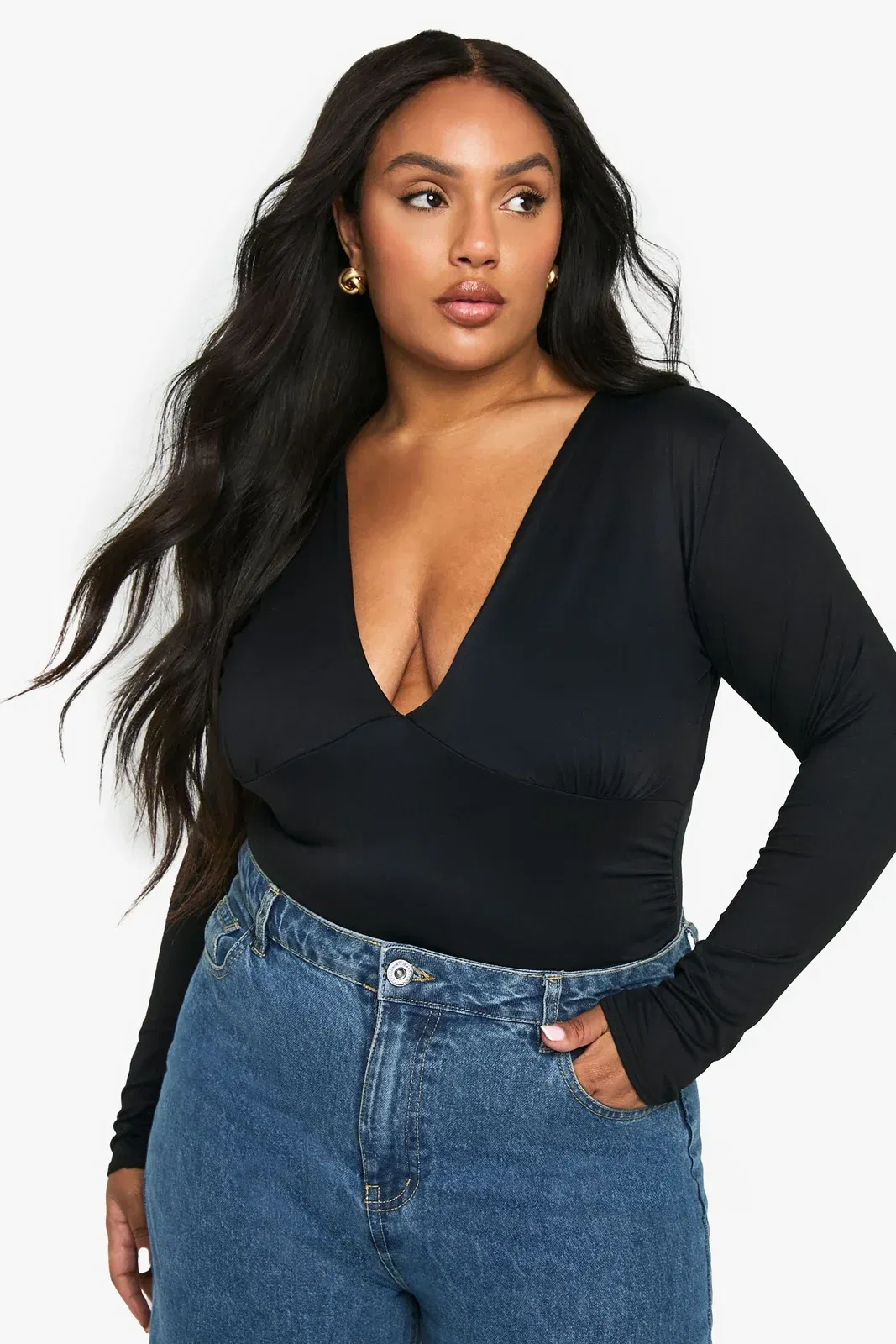 Plus Plunge Ruched Top