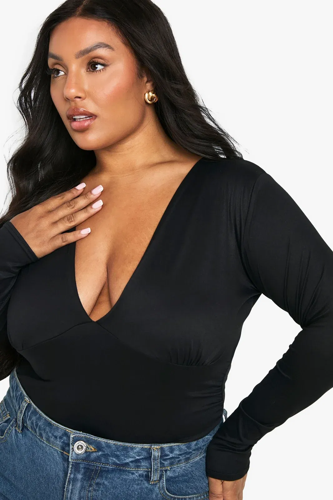 Plus Plunge Ruched Top