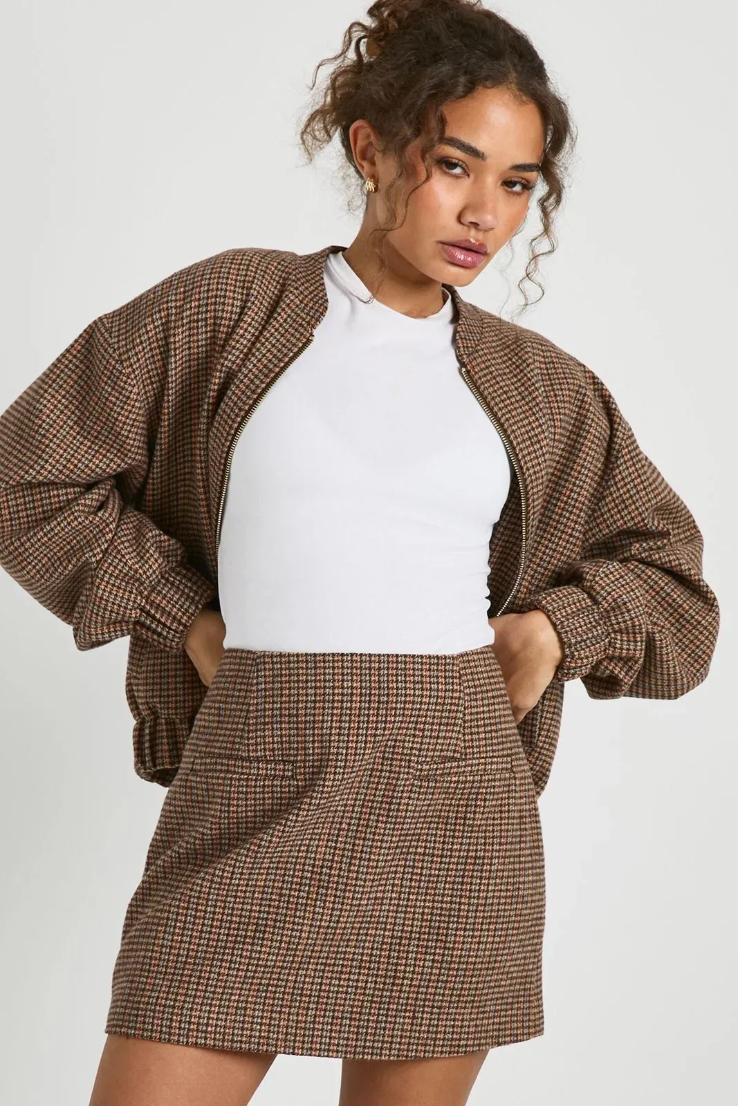 Wool Look Check Mini Skirt