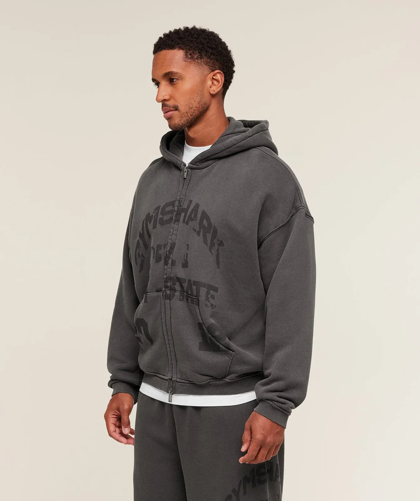 Gymshark Collegiate Washed Zip Up Hoodie - Asphalt Grey
