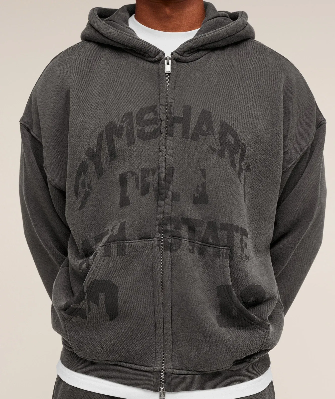 Gymshark Collegiate Washed Zip Up Hoodie - Asphalt Grey