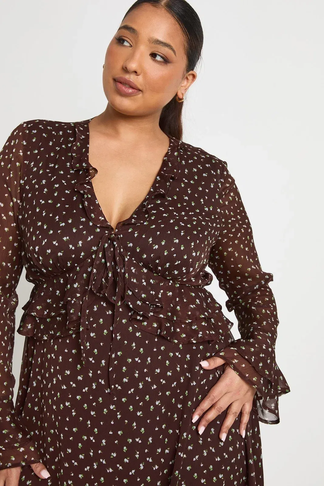 Plus Floral Chiffon Tiered Smock Dress
