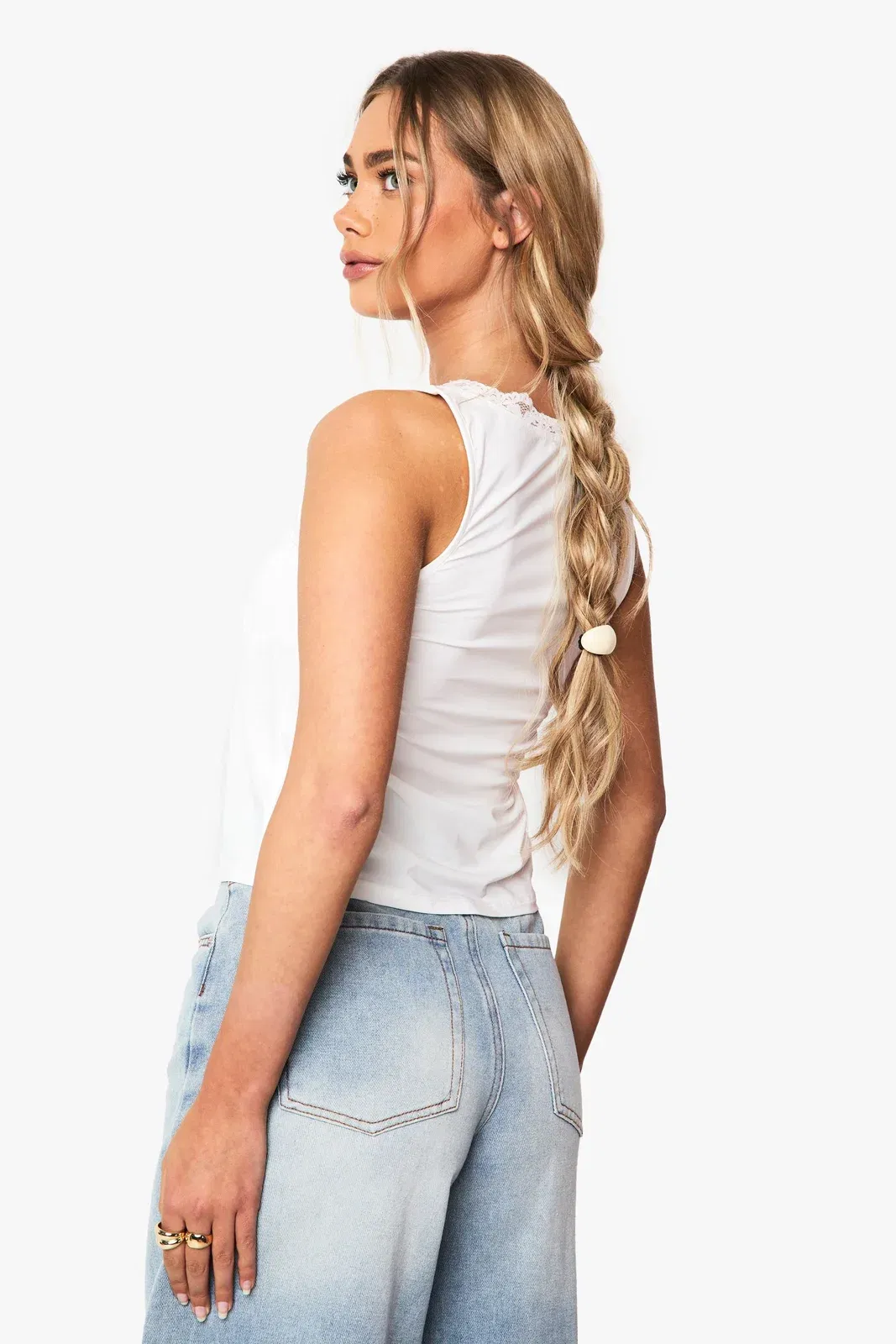 Slinky Lace Trim Tie Front Milmaid Top