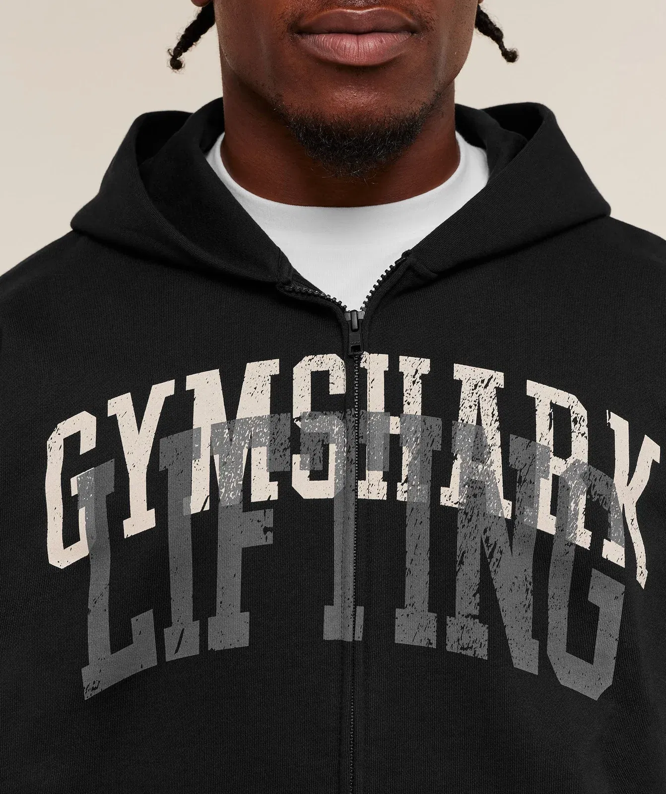 Gymshark Layered Graphic Zip Up Hoodie - Black