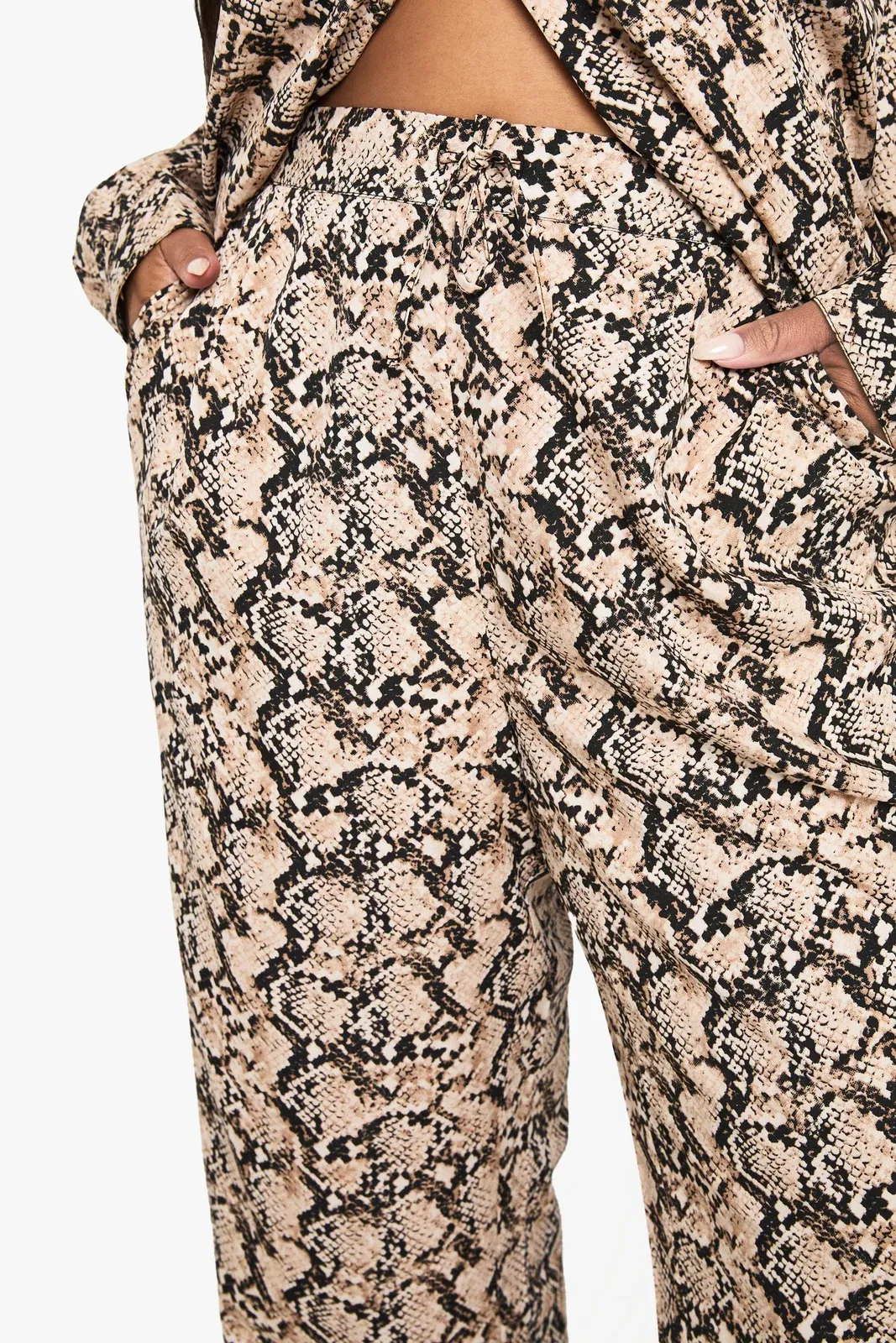 Plus Snake Drawstring Waist Wide Leg Trousers