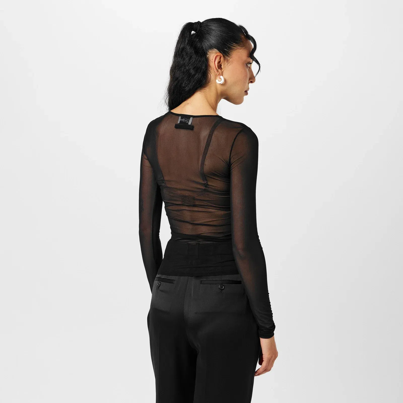 Mesh Sequin Long Sleeve Crop Top