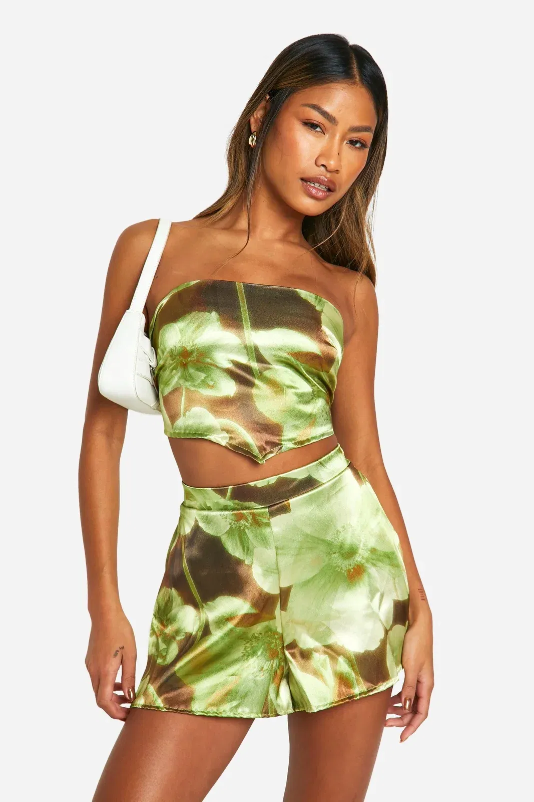 Blurred Floral Print Tie Handkerchief Top