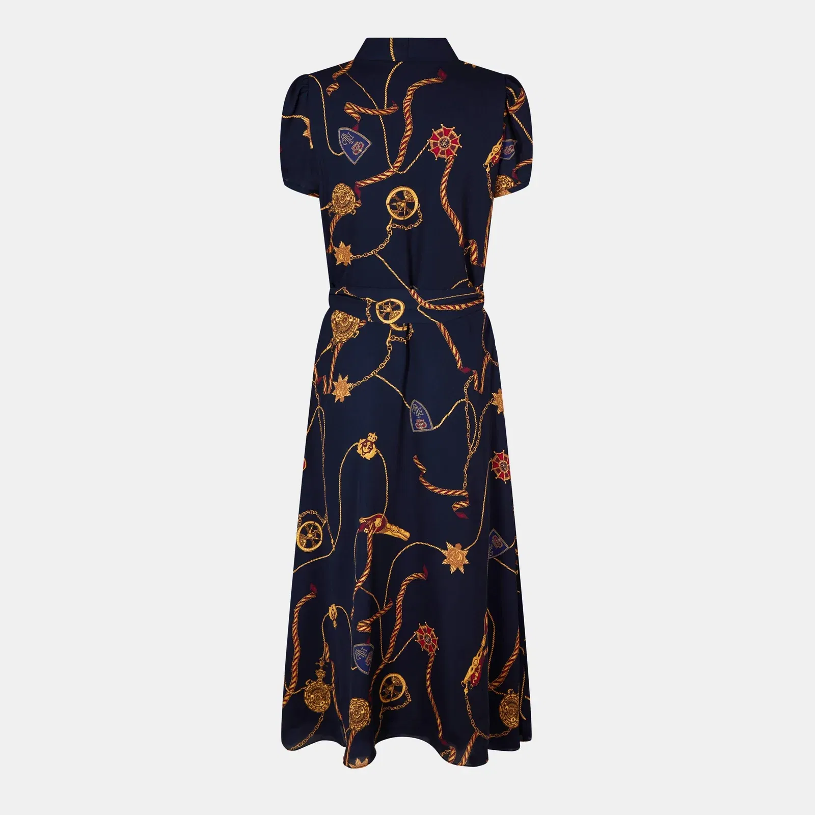 Print Belted Georgette Puff-Sleeve Dress