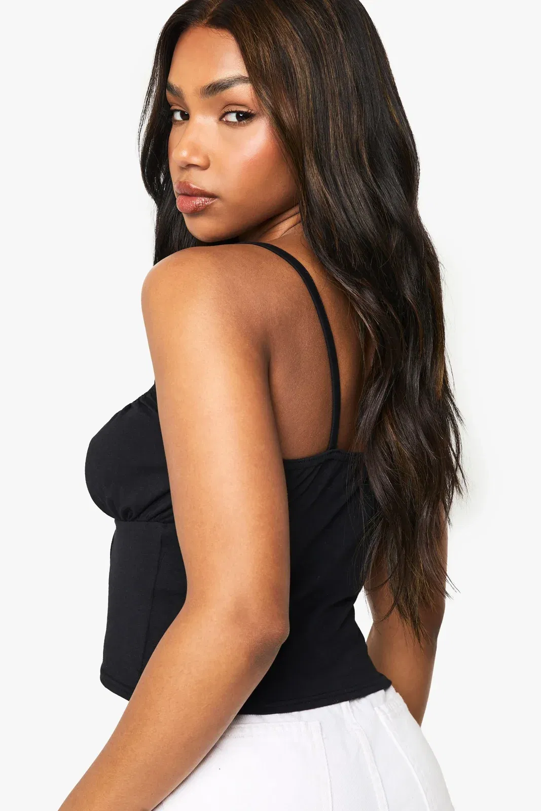 Cotton Lace Trim Tie Front Corset Top