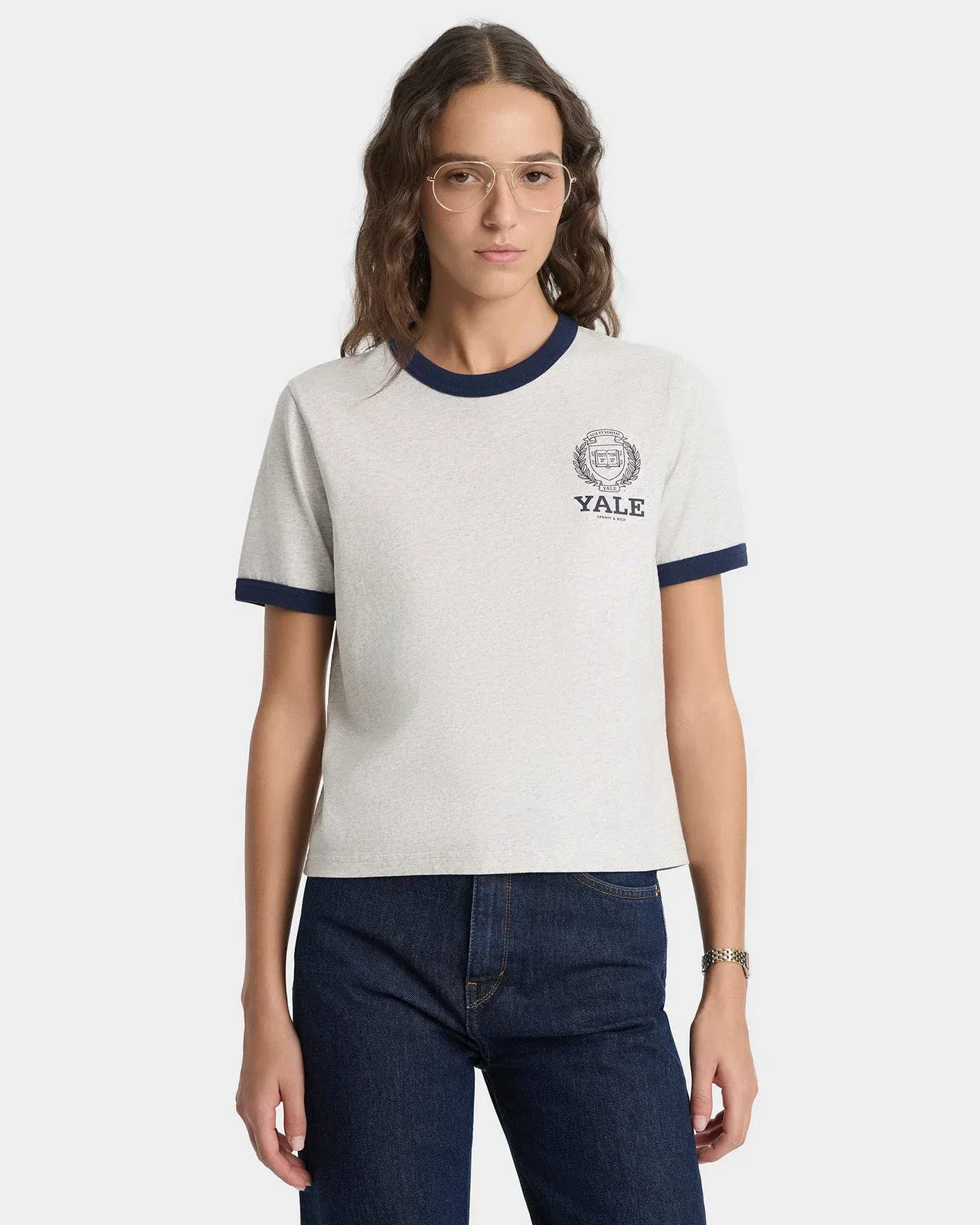 Yale Crest Ringer T-Shirt - Heather Gray/Navy