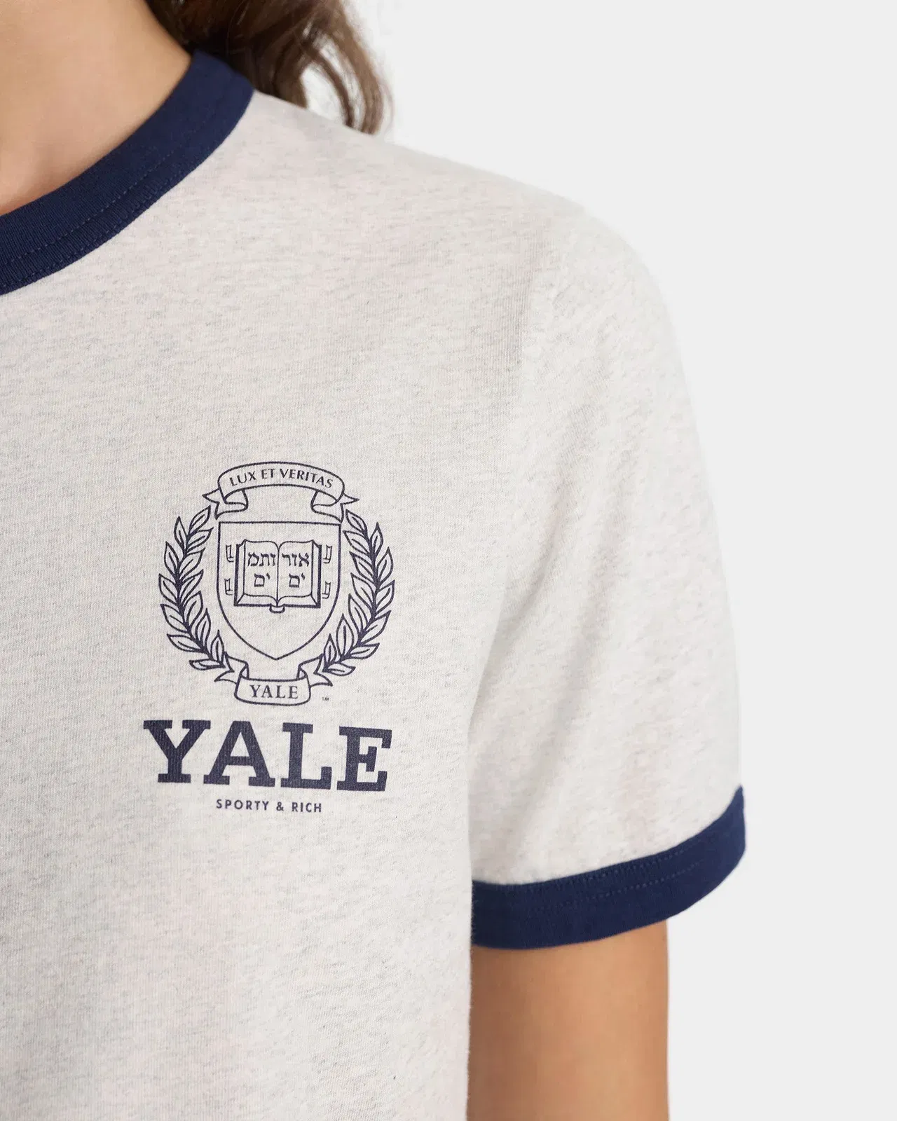 Yale Crest Ringer T-Shirt - Heather Gray/Navy