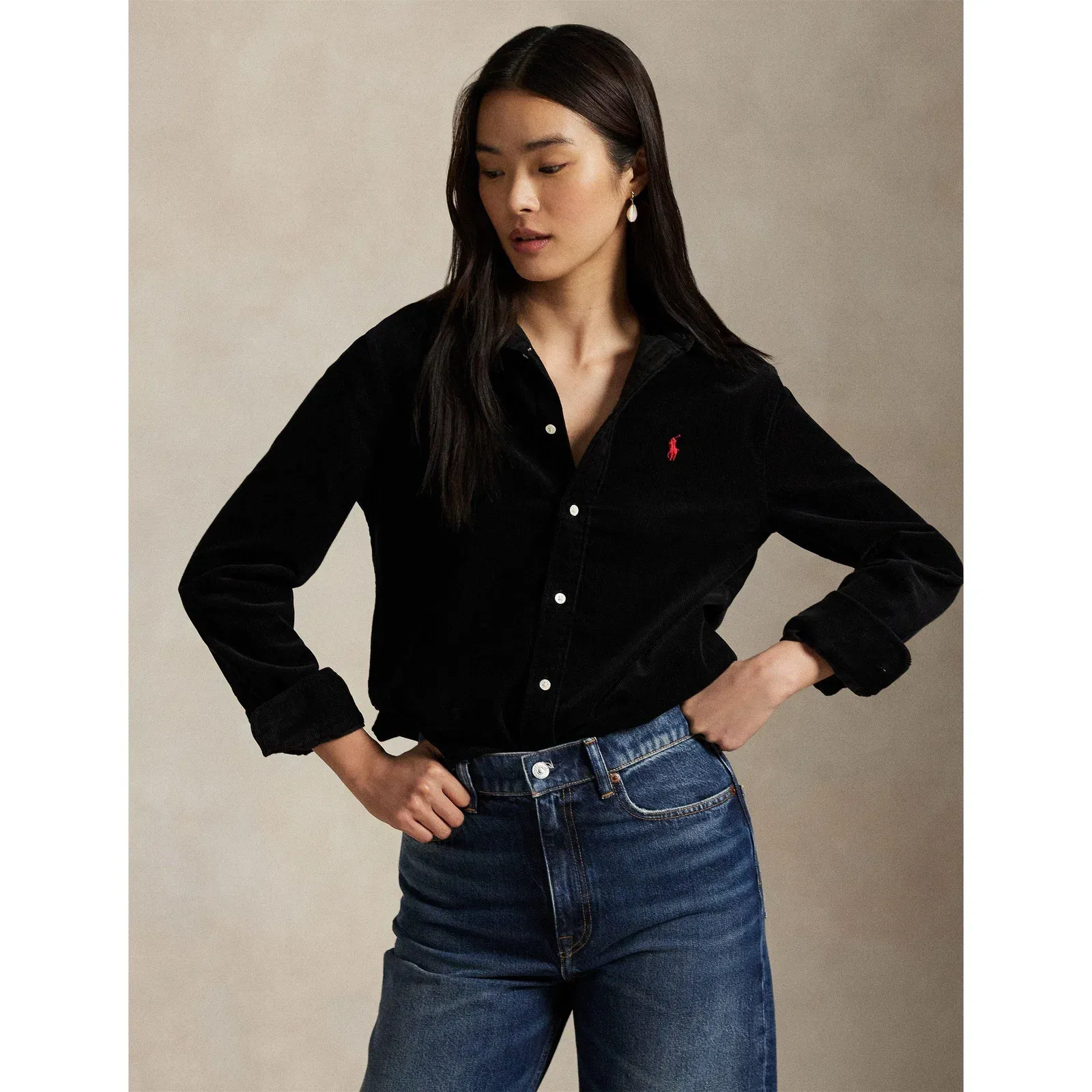 Cord Long-Sleeve Plain Shirt