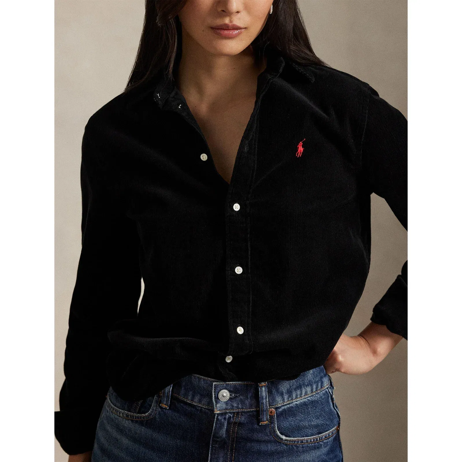 Cord Long-Sleeve Plain Shirt