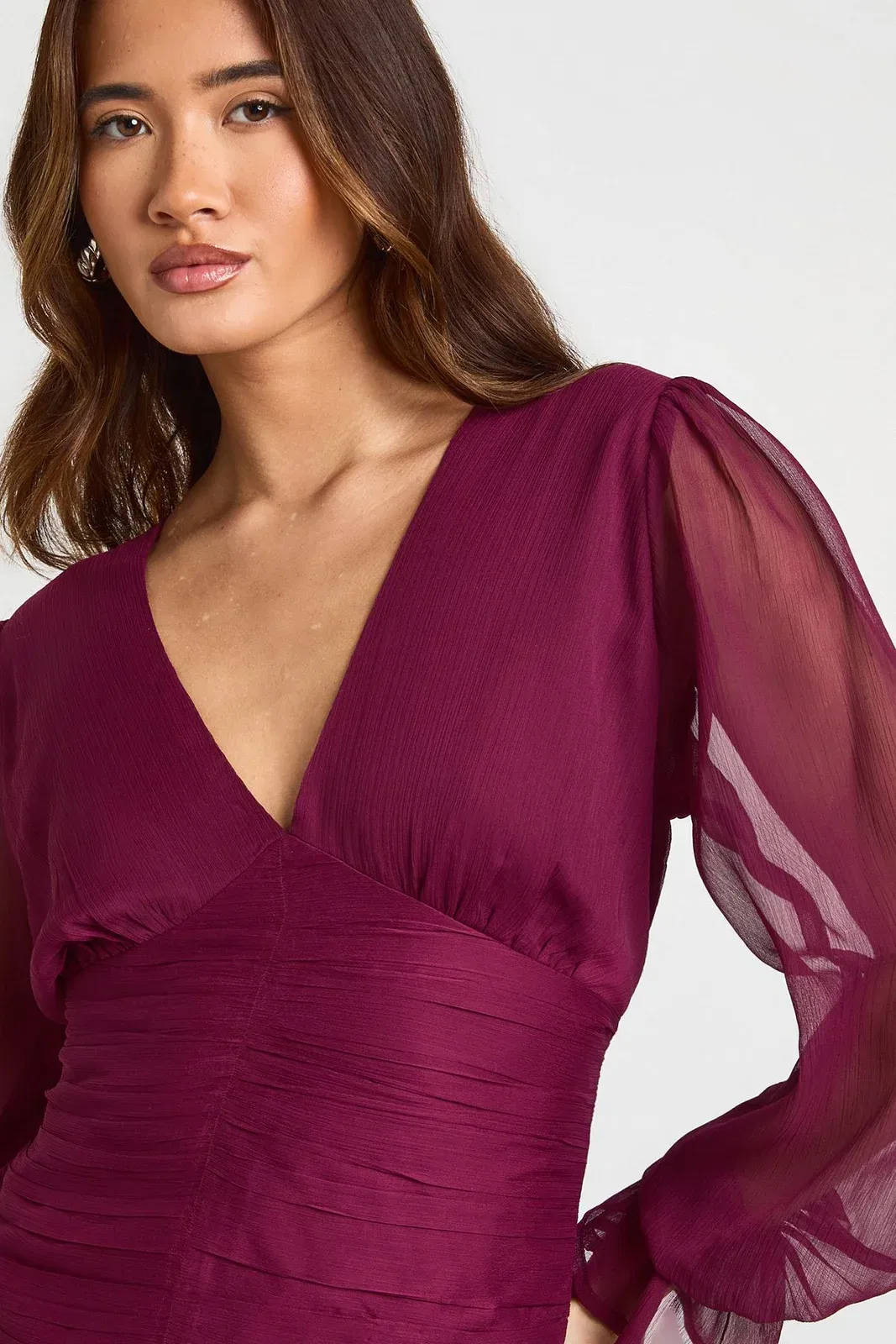 Chiffon V Neck Long Sleeve Top
