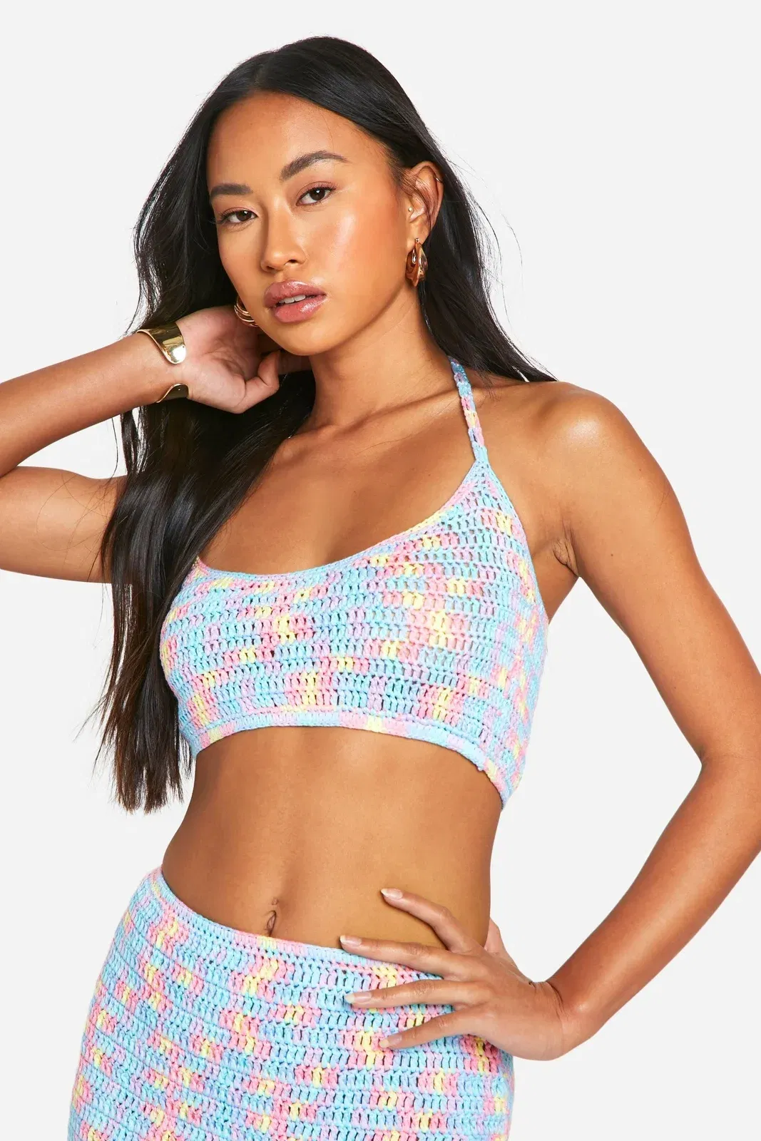 Rainbow Crochet Halterneck Crop Top